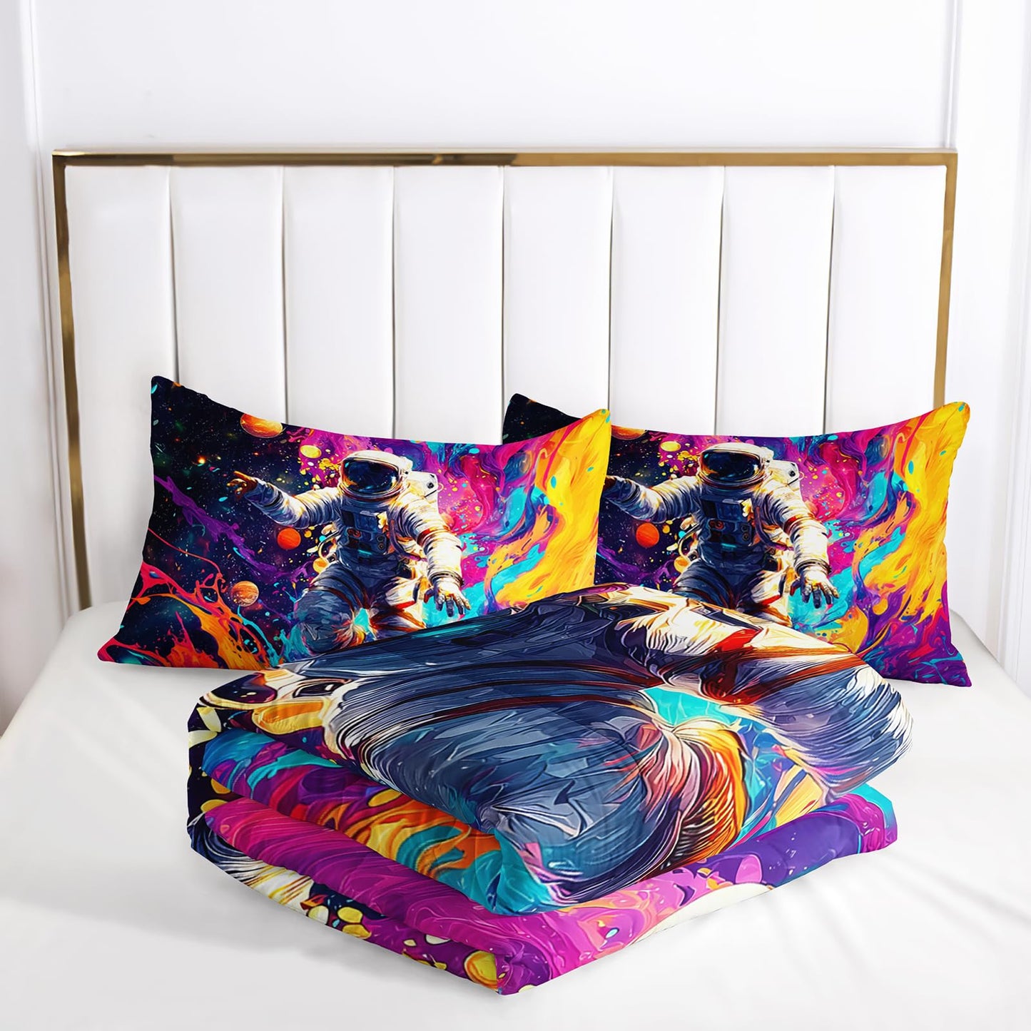 lneffble Astronaut Galaxy Comforter Twin Size,Astronaut Galaxy Kids Comforter Set,3Pcs Bedding Set Printed Comforter with 2 Pillowcases,Down Alternative,Soft and Lightweight,for All Seasons