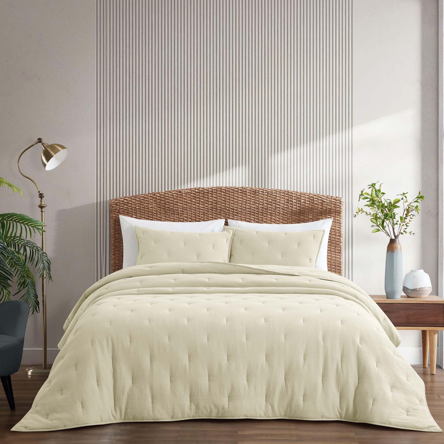 COZYXWORLD Pre-Washed 100% Cotton Muslin Gauze Comforter Set, 3 Piece Full/Queen Quilt Set, Duvet Insert with Corner Loops, 1" Line Quilted, Ivory