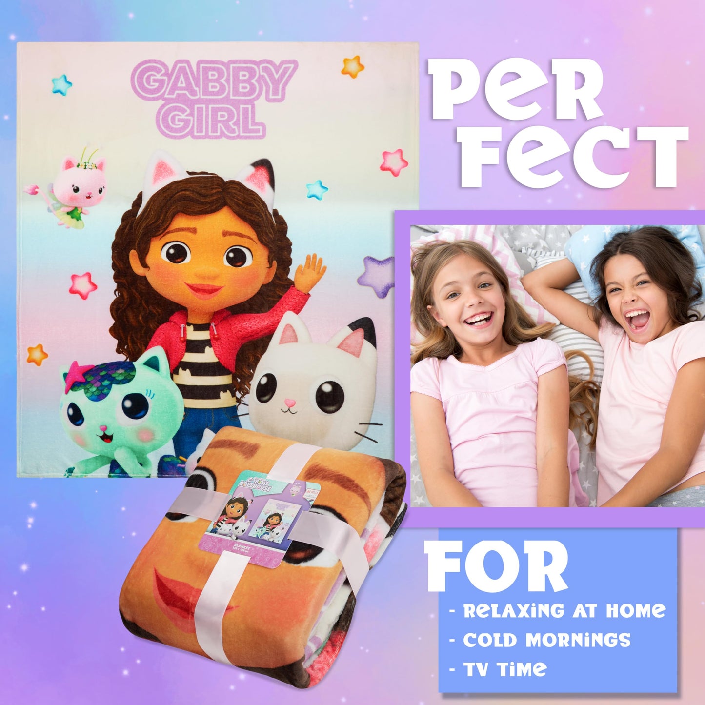 Gabby's Dollhouse Fleece Bed Blanket for Kids Super Soft Blanket Fleece Throws 59.1” x 51.2” Warm Blankets - Girls Gifts