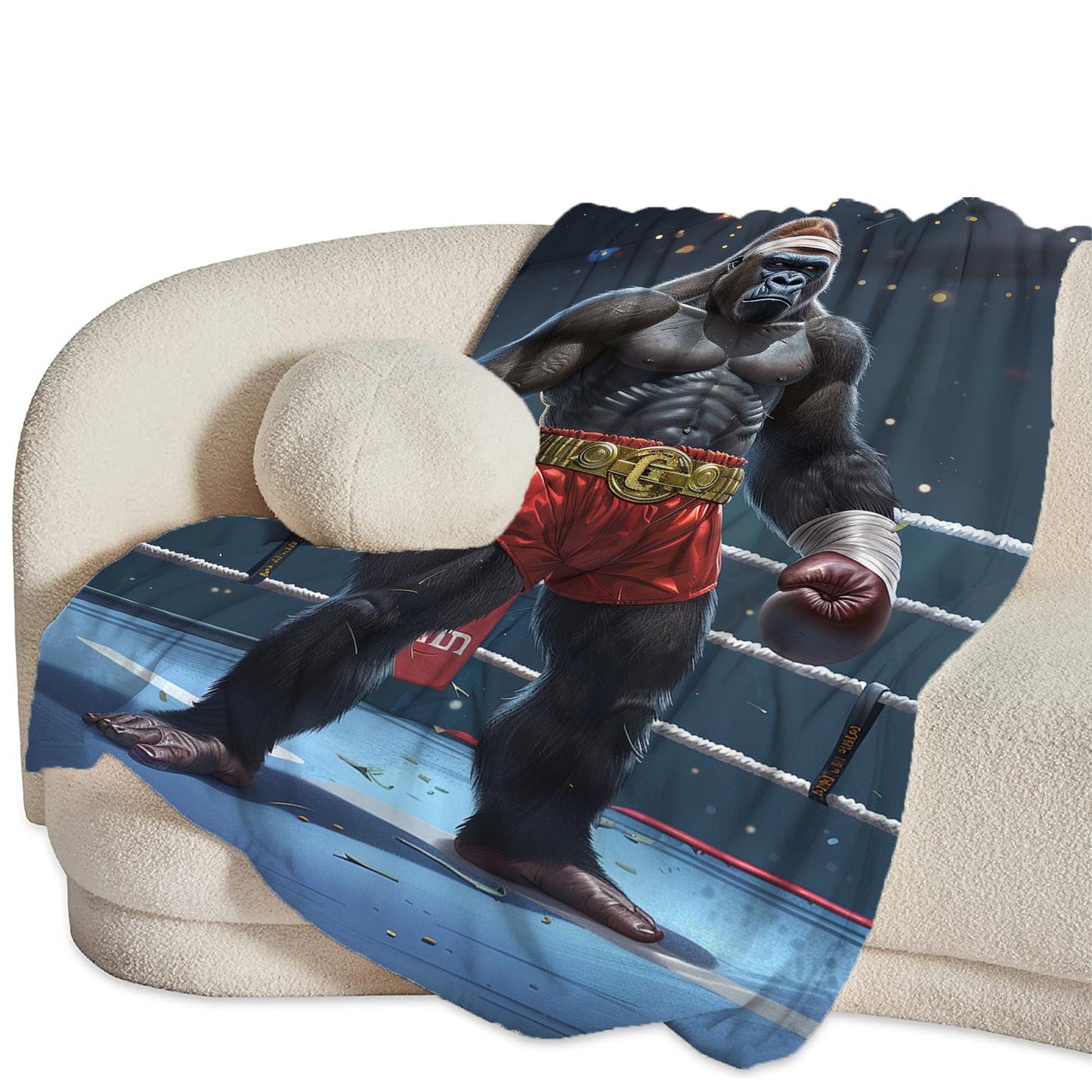 Gorilla Boxing Throw Blanket - Funny Boxing Gifts and Decor - Soft, Warm, Cozy Fleece Blanket for Men, Women, Boys, Girls - 50"x40"