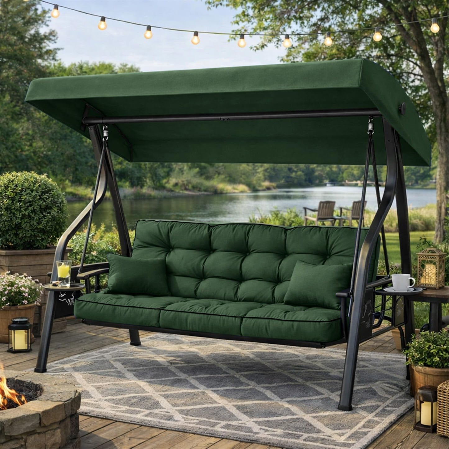 Kerkrot Porch Swing Cushions, Waterproof & Fade Resistant Outdoor Swing Cushion 55 Inch, Swing Cushions 3 Seater Replacement for Outdoor Furniture, Patio, Garden (Green, 55 x 40 inch)