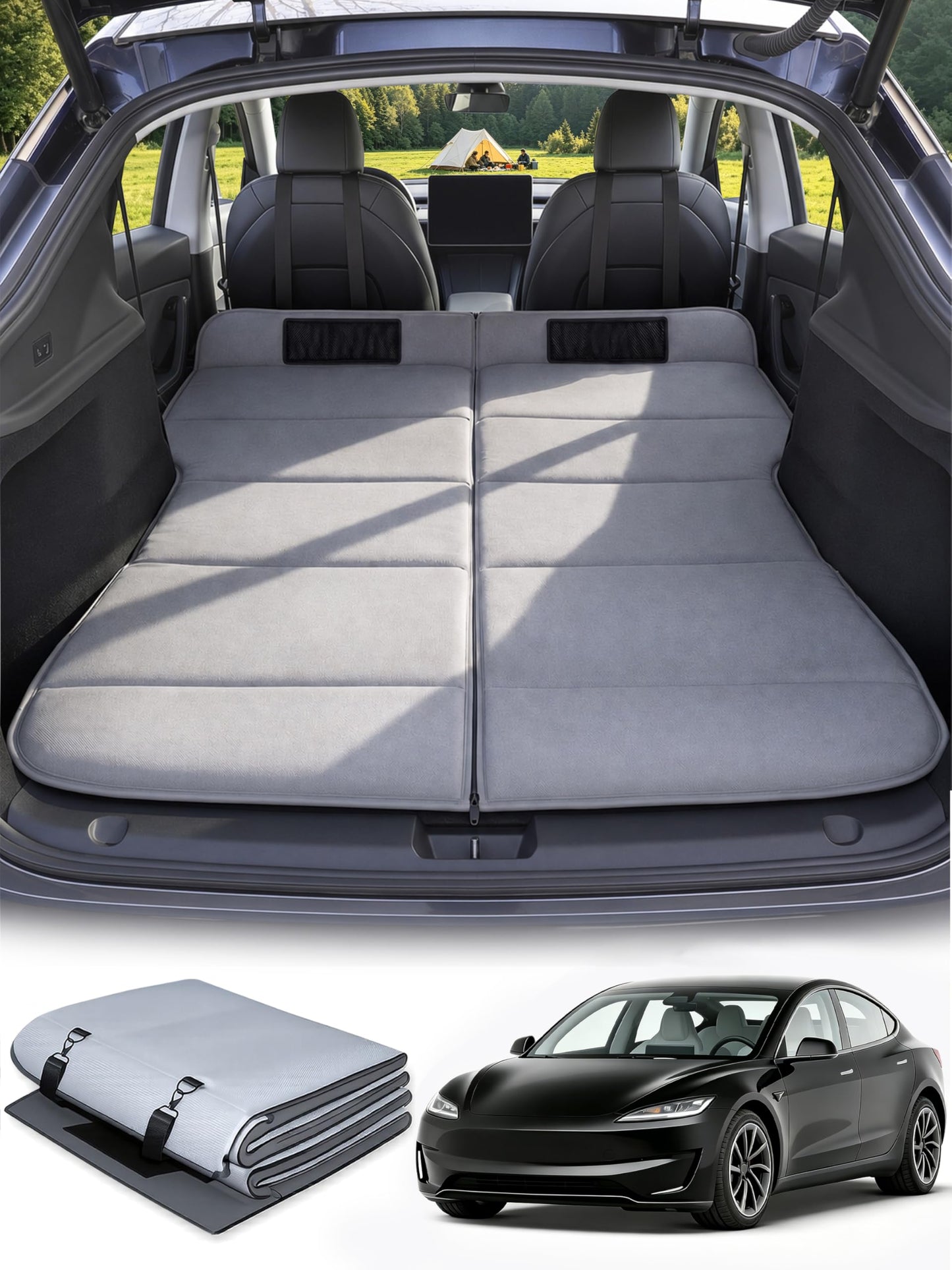 SXMMXS Car Camping Mattress for Model 3, No Inflation Needed, Foldable Foam Trunk Bed, SUV Air Mattress Alternative for Travel Sleeping, Ideal for Camping Essentials and Road Trips, Gifts for Guys