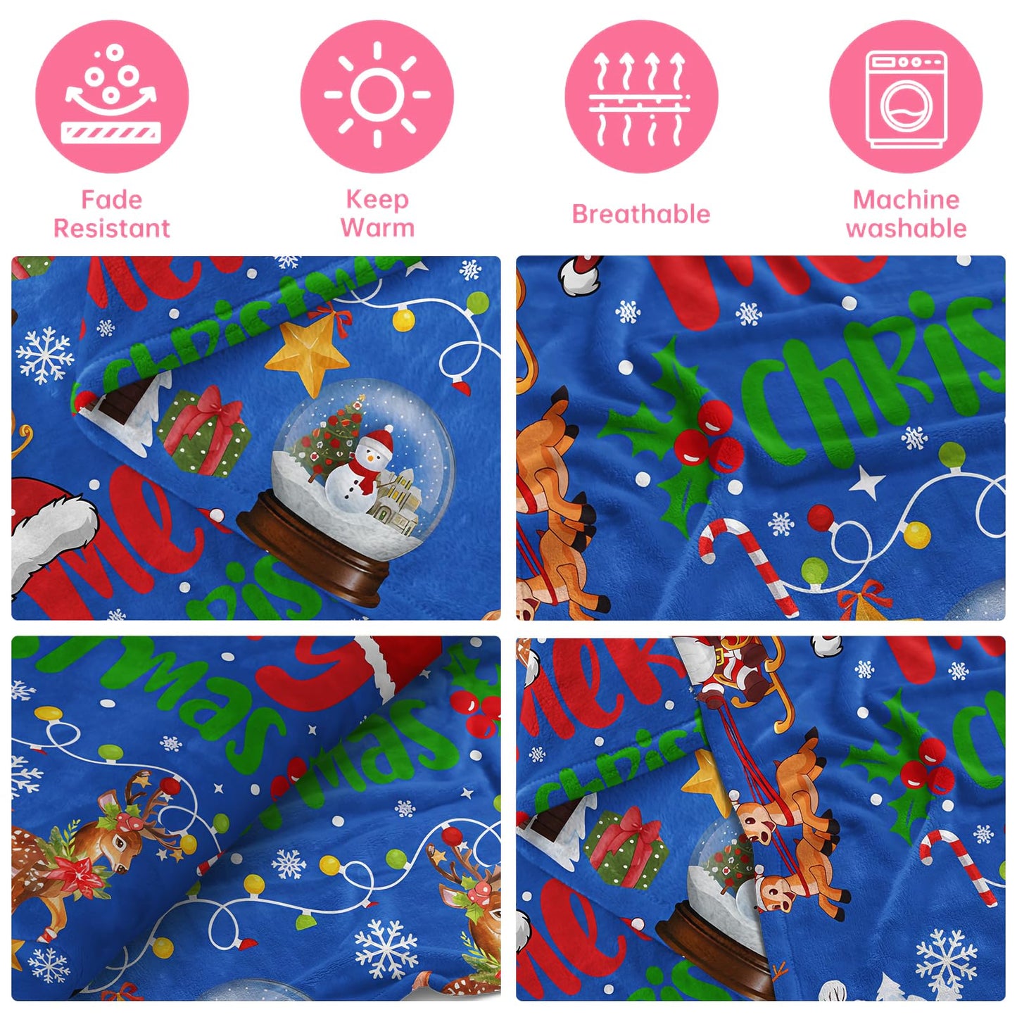 COMFAR Blue Cute Christmas Blankets and Throws for Adults/Women/Boys/Kids, Holiday Fleece Throw Blanket for Couch/Sofa, Holiday Decor, Christmas Decorations/Gifts 40"x 60"