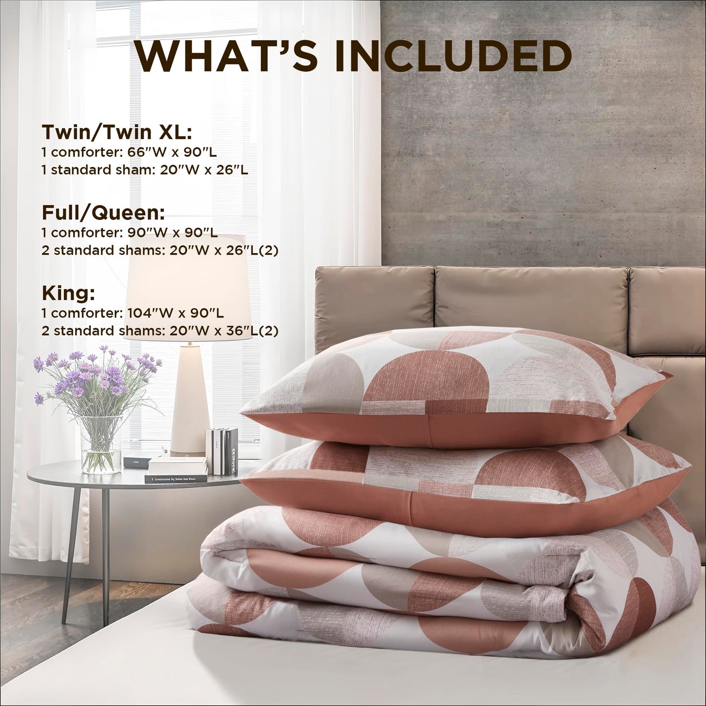 Regency Heights Stylish Three-Tone Printed King Size Comforter Set, 3 Pieces Ultra-Soft Microfiber Bedding Set, Warm and Cozy Comforter for All Seasons, Terracotta Blush
