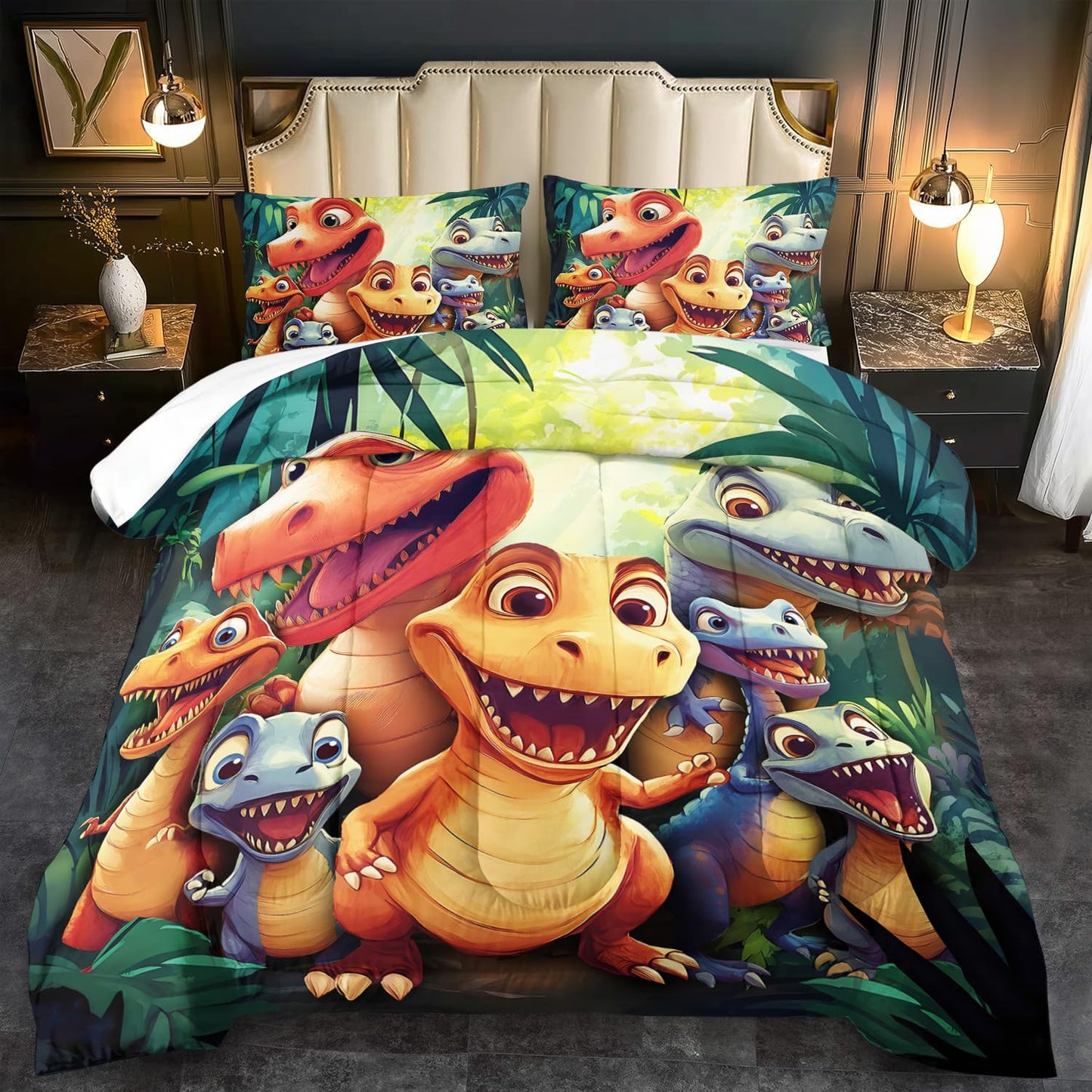 llyxsesty Dinosaur Comforter Set Full Boys,Cartoon 3D Dinosaur Bedding Set Full Bed Kids,3D Dragon Comforter Dragon Quilt Pattern Bedroom Decor,Cute Animal Bedding Kawaii Animal Quilt Girls