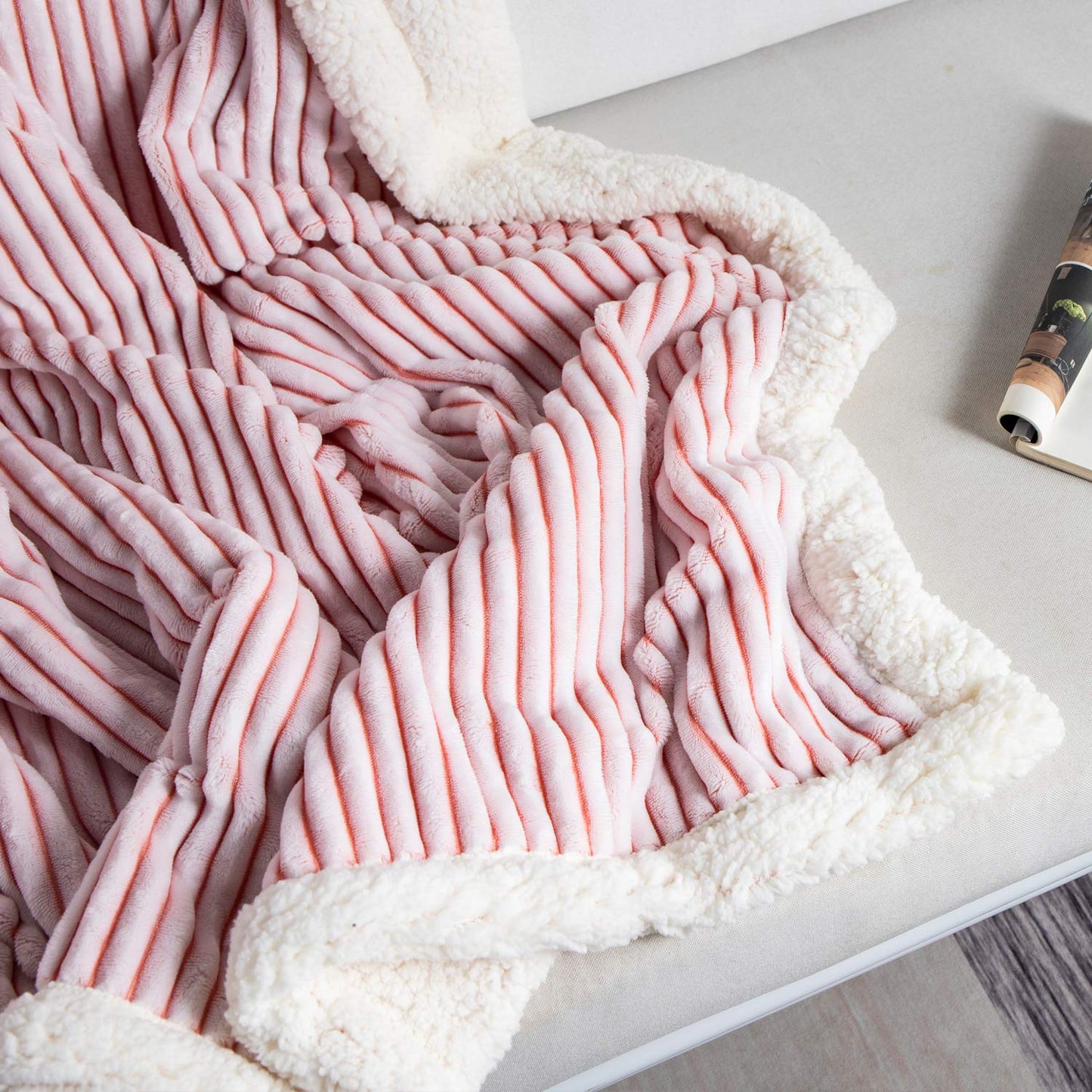 DISSA Sherpa Fleece Blanket 71x80, Pink & White Soft, Plush, Fluffy, Warm, Cozy, Thick Perfect for Couch, Bed, Sofa, Chair - Reversible Queen Size Blanket