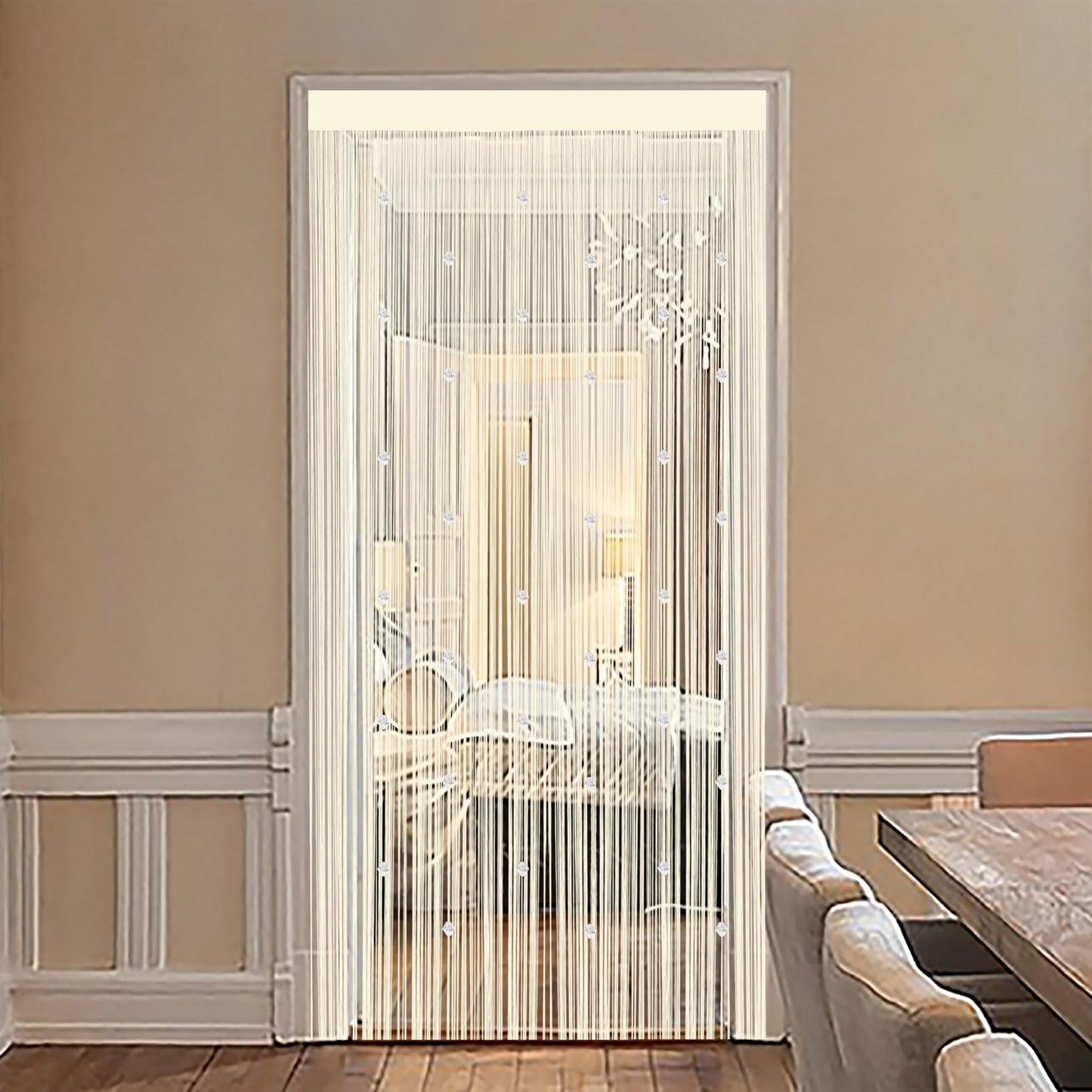 Beaded String Curtains for Doorways Boho Bedroom Decor Hanging Door Wall Beads Closet Window Curtain Room Divider Privacy Decorative (Champagne, 39" W x 79" L)