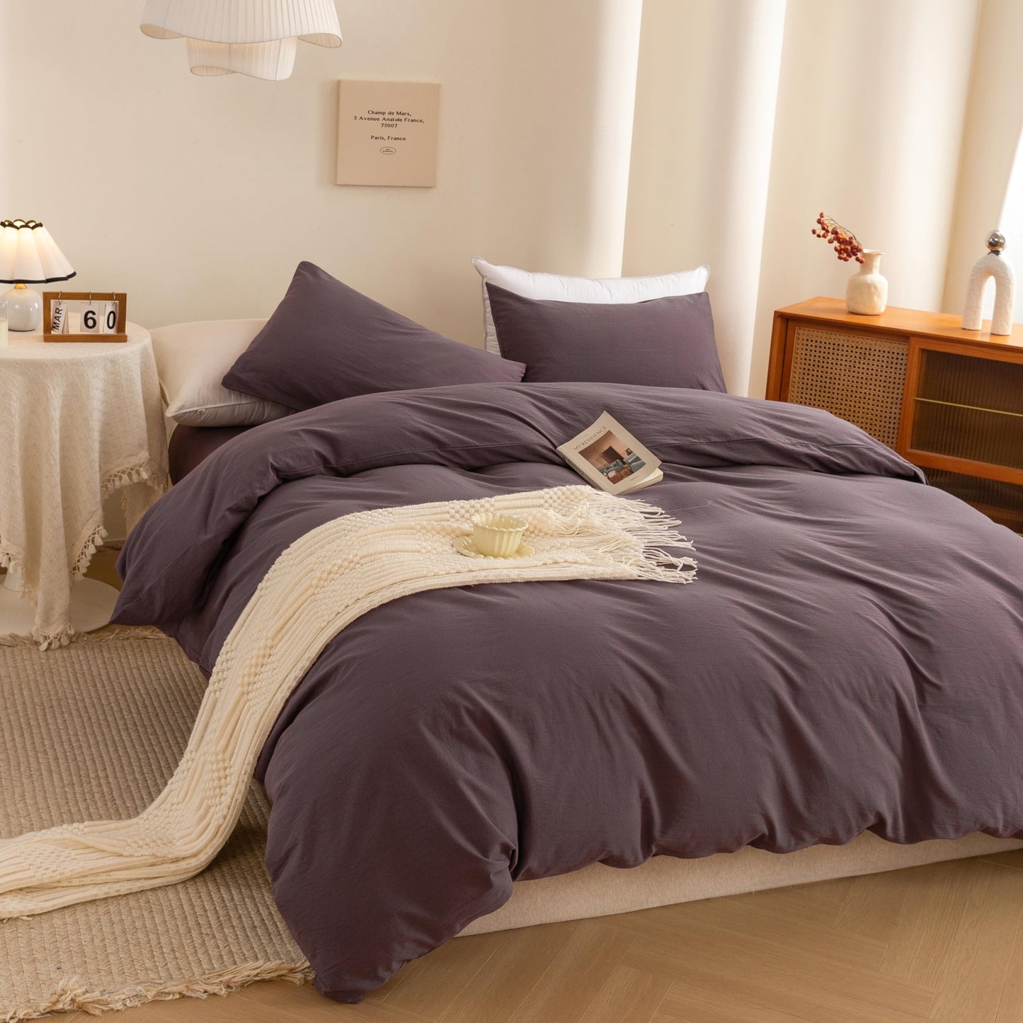 ECOCOTT Lilac Purple Duvet Cover Queen, 100% Washed Cotton 3 Piece Duvet Cover Sets 1 Duvet Cover with Zipper and 2 Pillowcases Bedding Set(Lilac Purple,Queen)