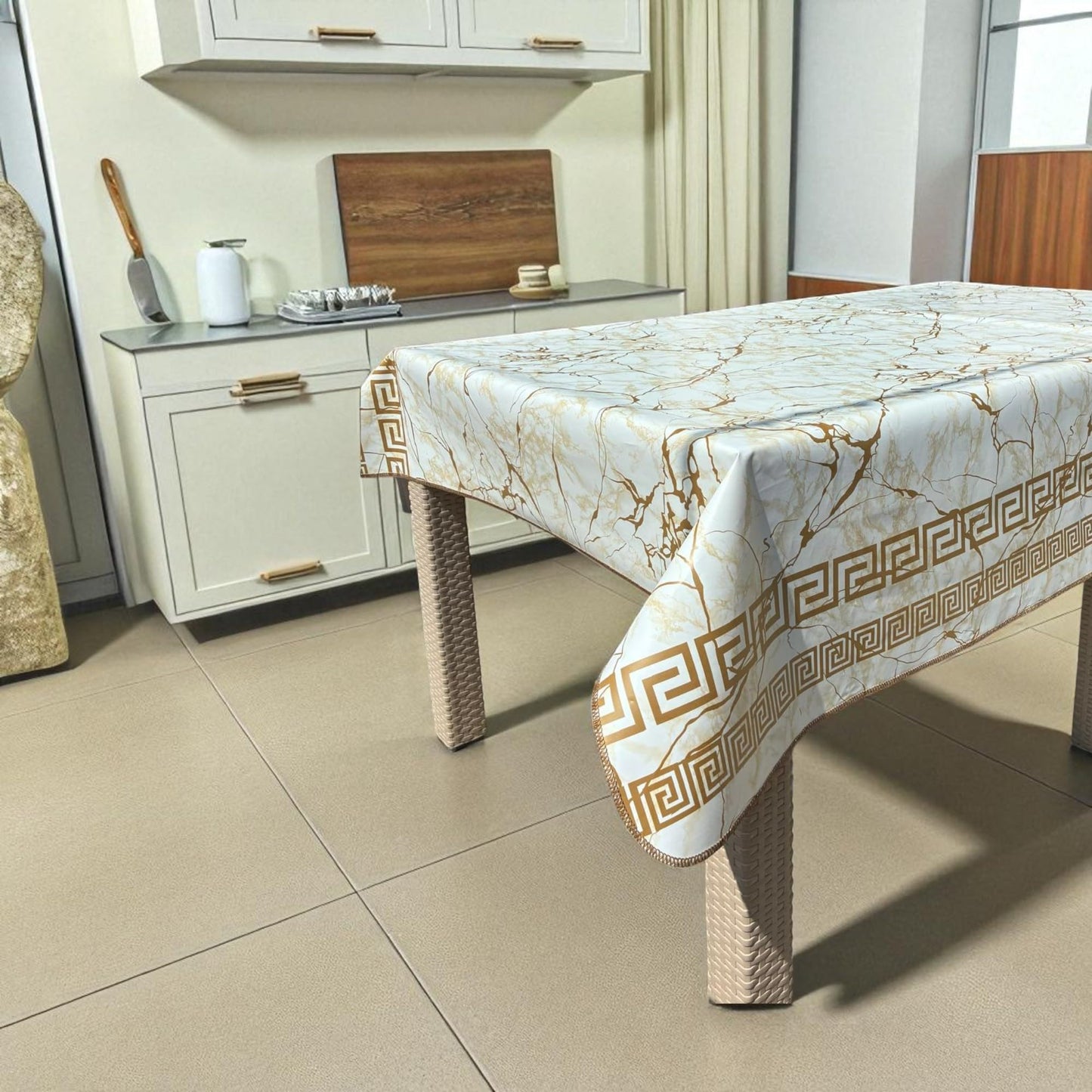 Decoser Heavy Duty Flannel Backed Vinyl Tablecloth with Flannel Backing Easy to Wipe-Clean Oilcloth Waterproof Plastic Square 55x55 inch White Table Cover