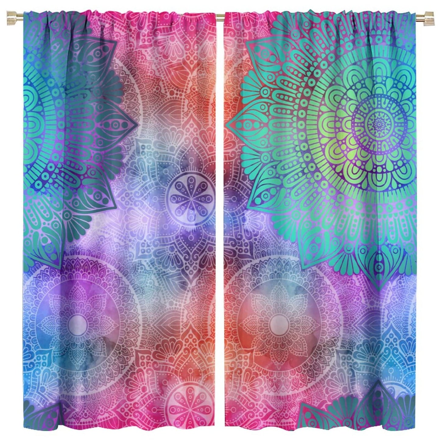 Mandala Indian Bohemian Curtain,Abstract Boho Floral Window Treatments Curtains for Living Room Bedroom Kitchen Bathroom Decor W42xL45in
