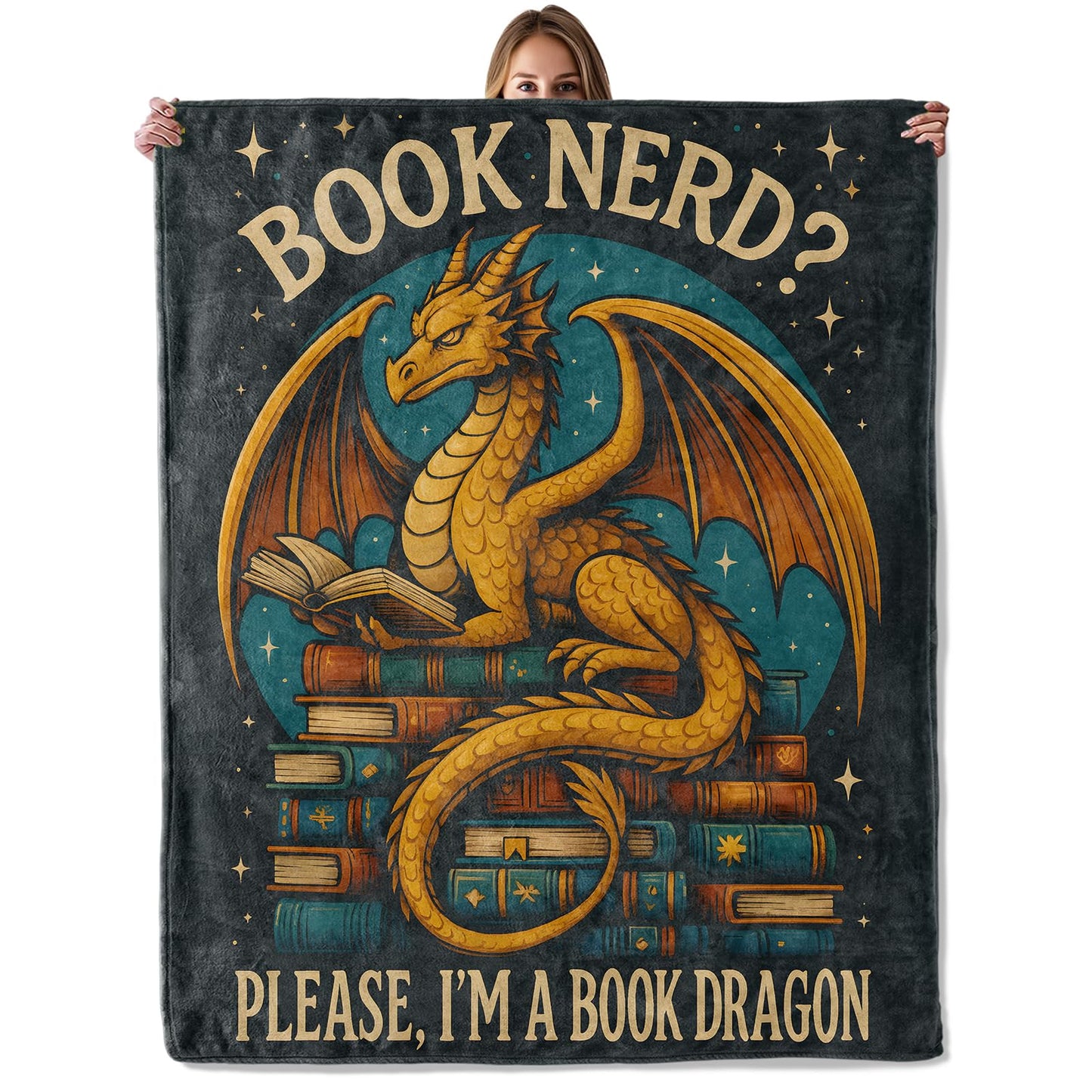 Book Dragon Throw Blanket for Adutls Kids, 50x60 in, Cozy Soft Warm Fleece Blankets Gifts for Couch, Camping, Hiking Decor