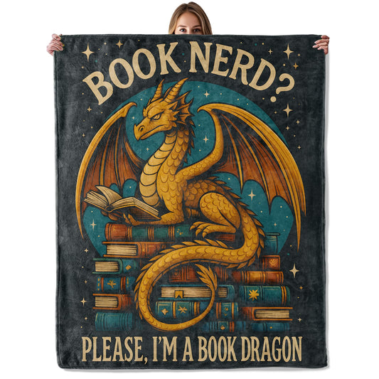 Book Dragon Throw Blanket for Adutls Kids, 50x60 in, Cozy Soft Warm Fleece Blankets Gifts for Couch, Camping, Hiking Decor