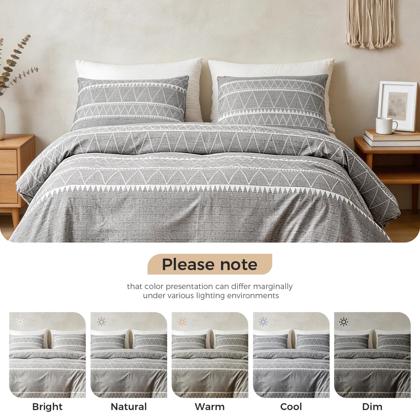 Lekesky Duvet Cover King Size, Grey Breathable Comforter Cover King Size 3pc Ultra Soft Brushed Bedding Duvet Cover Set with Zipper Ties (1 Duvet Cover 104x90 inches with 2 Pillow Cases)