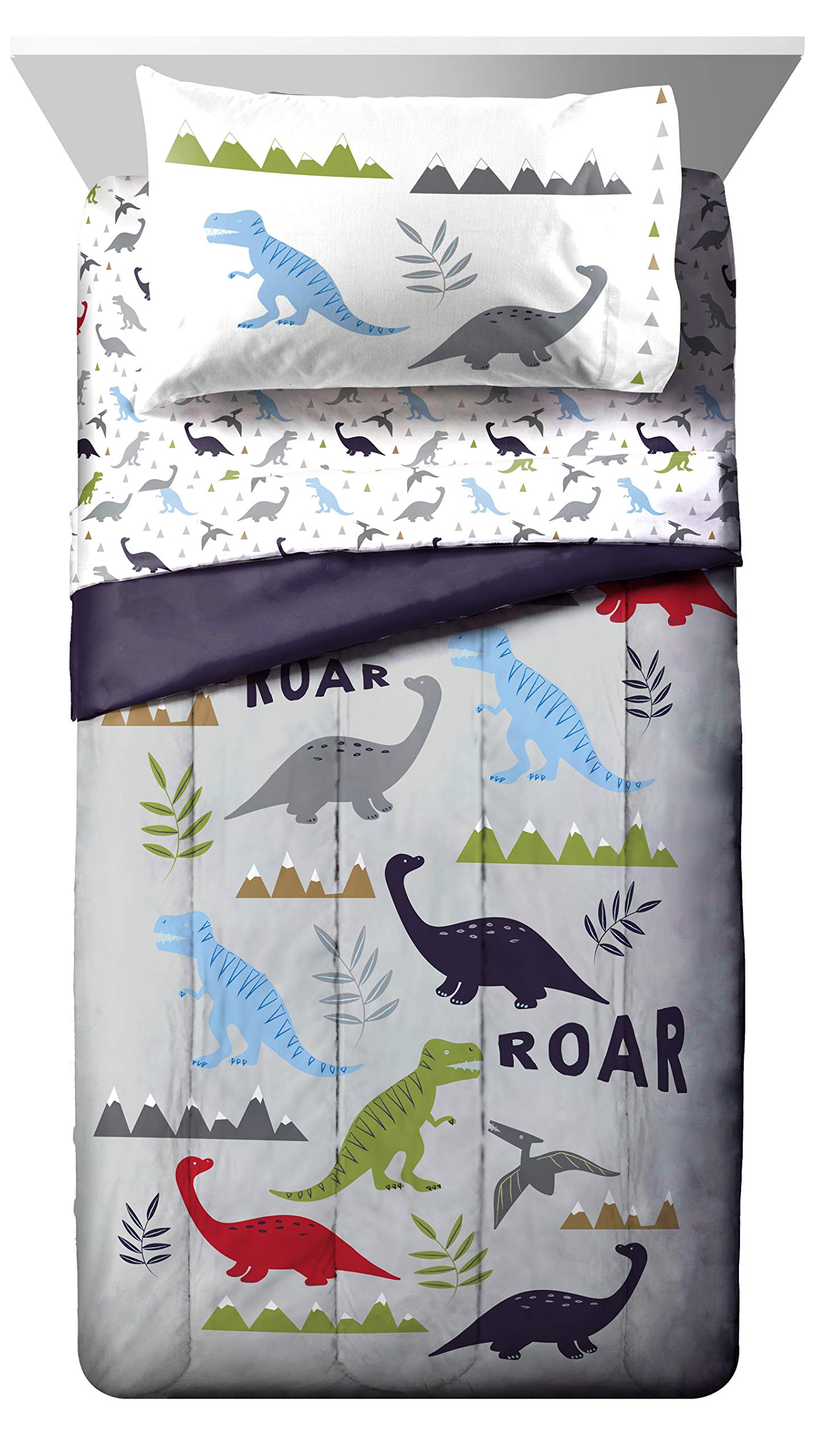 Jay Franco Trend Collector Dinosaur Roar 7 Piece Full Bed Set - Includes Comforter & Sheet Set - Super Soft Fade Resistant Microfiber Bedding