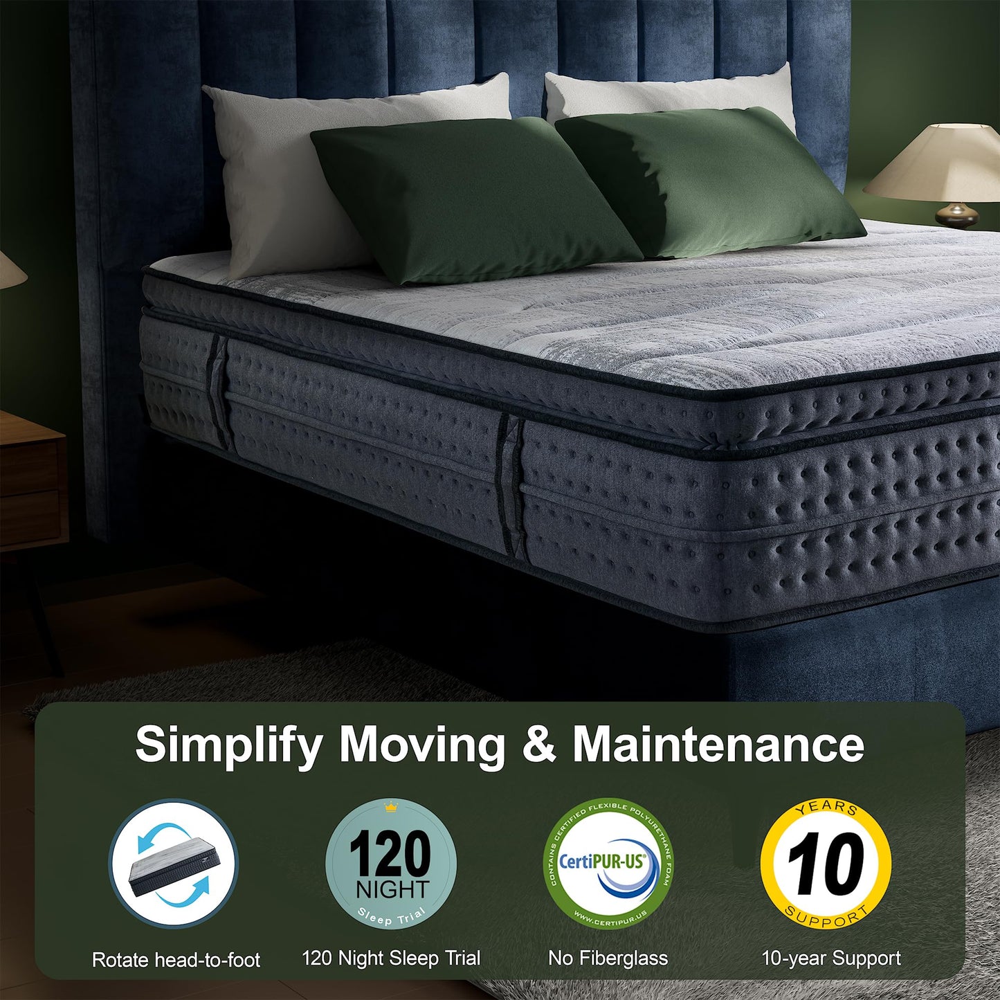 SURLUNKEYS Queen Mattress Medium Plush - 14 Inch Memory Foam Hybrid Mattress Strong Edge Support Without Motion Transfer for Deep Sleep, Grey
