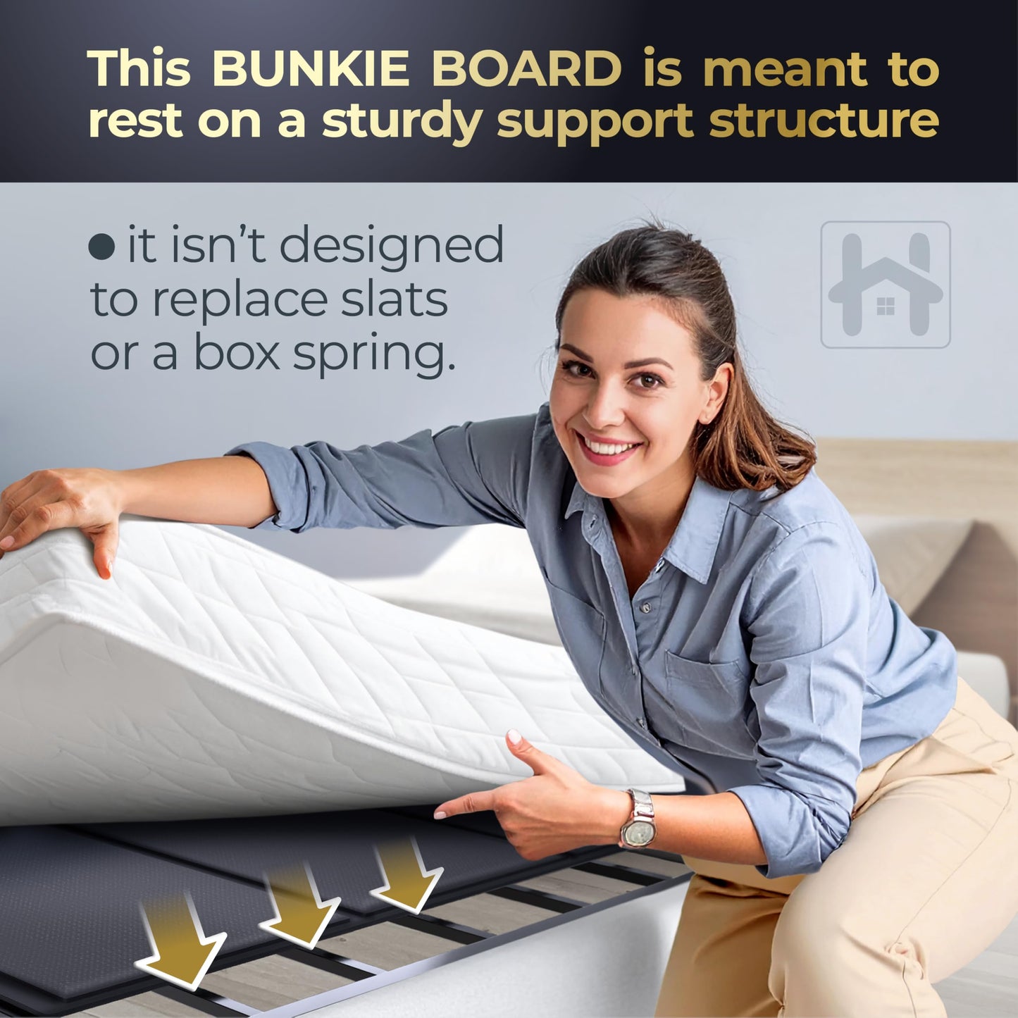 Golden Home Essentials 58in x 80in Heavy Duty Bunkie Board for Queen Size Bed, Extra Sturdy Bed Board for Frame - Low Profile Under Mattress Support Board to Stop Sagging Mattress