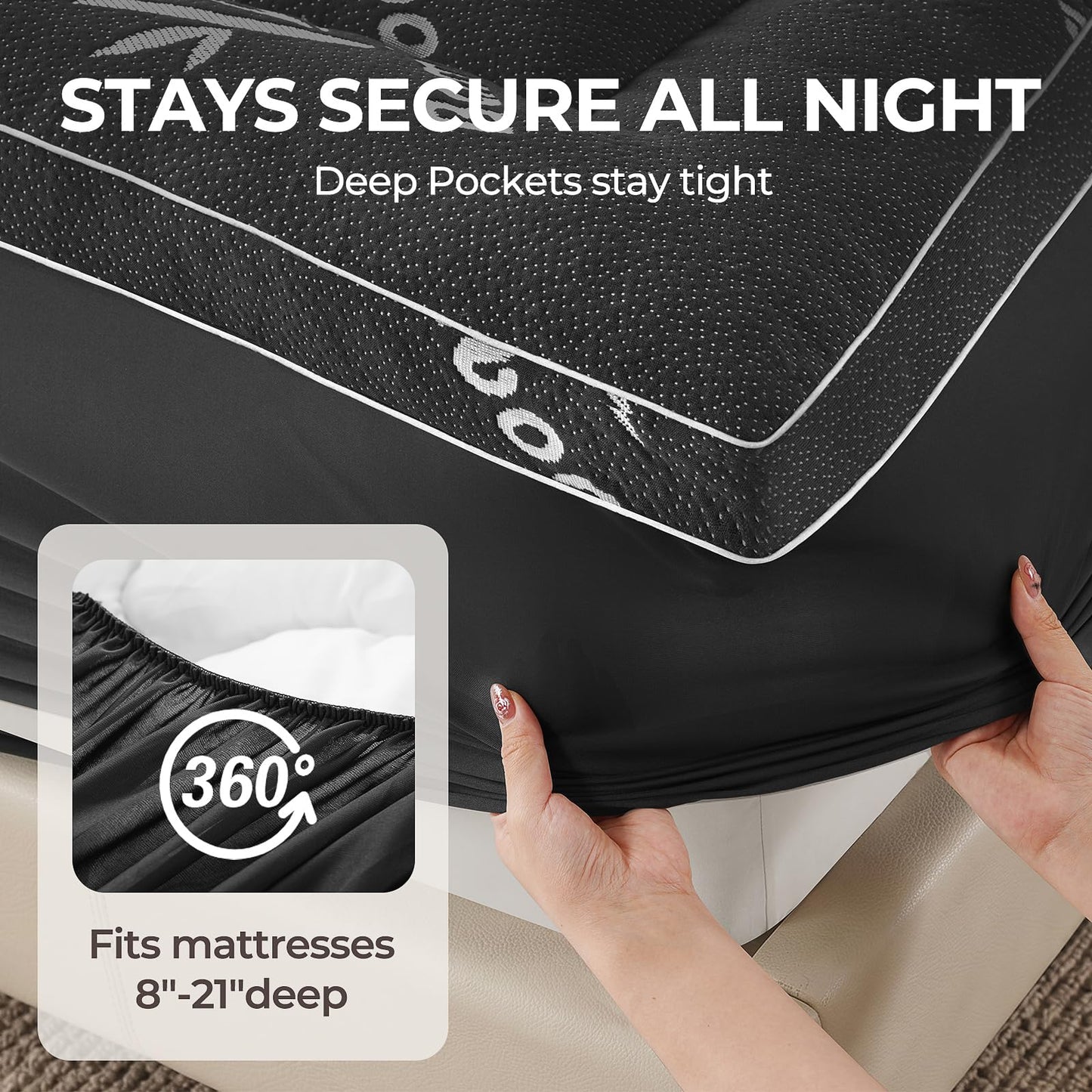 KELTARO Mattress Topper Queen Size,Viscose Made from Bamboo Extra Thick Mattress Pad 8-21" Deep Pocket Soft Down Alternative Fill Mattress Protector Pillow Top Mattress Cover(60x80 Inches) Dark Gray