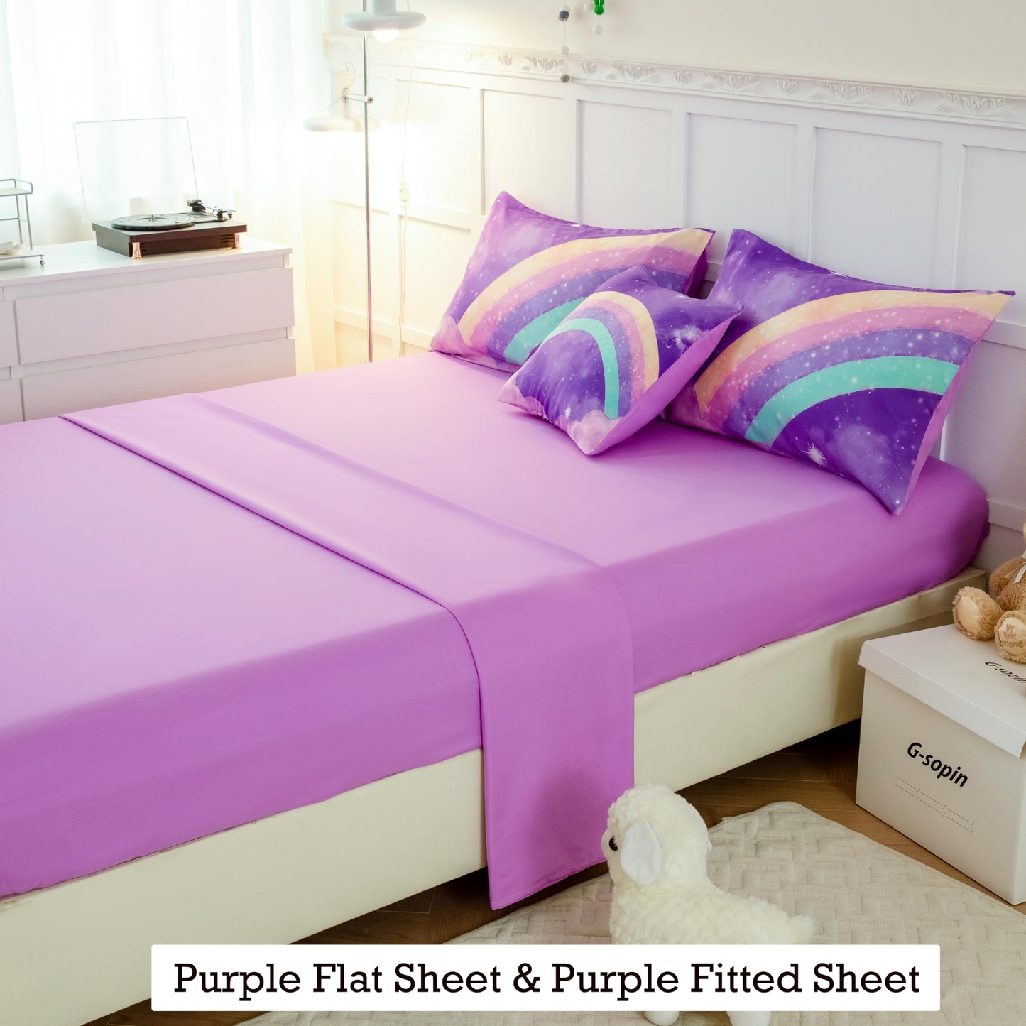 ANGIYUIN Deep Purple Girls Full Size Comforter Set Gradient Glitter Kids Bedding Sets 6 Pieces Soft Lightweight Galaxy Bed in A Bag with Sheets for Teens
