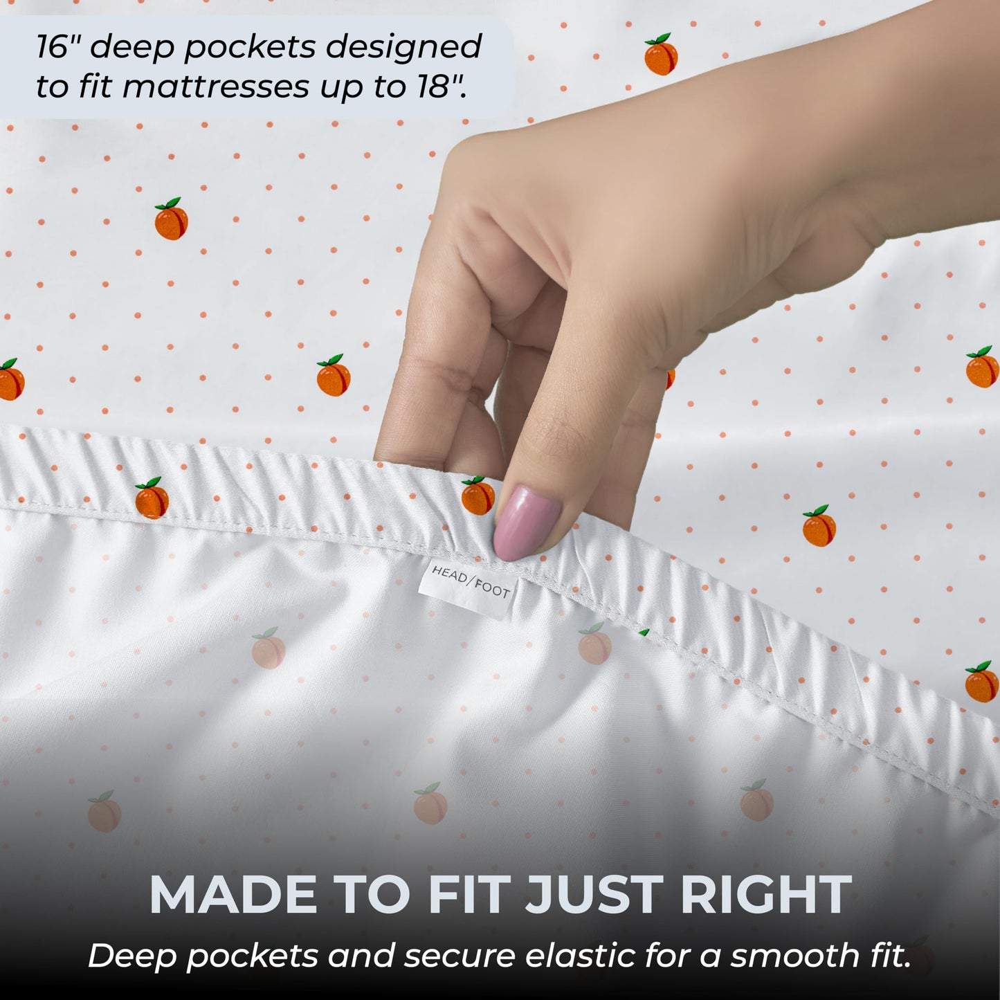 Mayil Manor Queen Size Fitted Sheet with 18" Deep Pockets, No Flat - Percale Weave Natural - Breathable 100% Cotton Printed Bedding, 1 Fitted Sheet + 2 Pillowcases - Peach Dot Print
