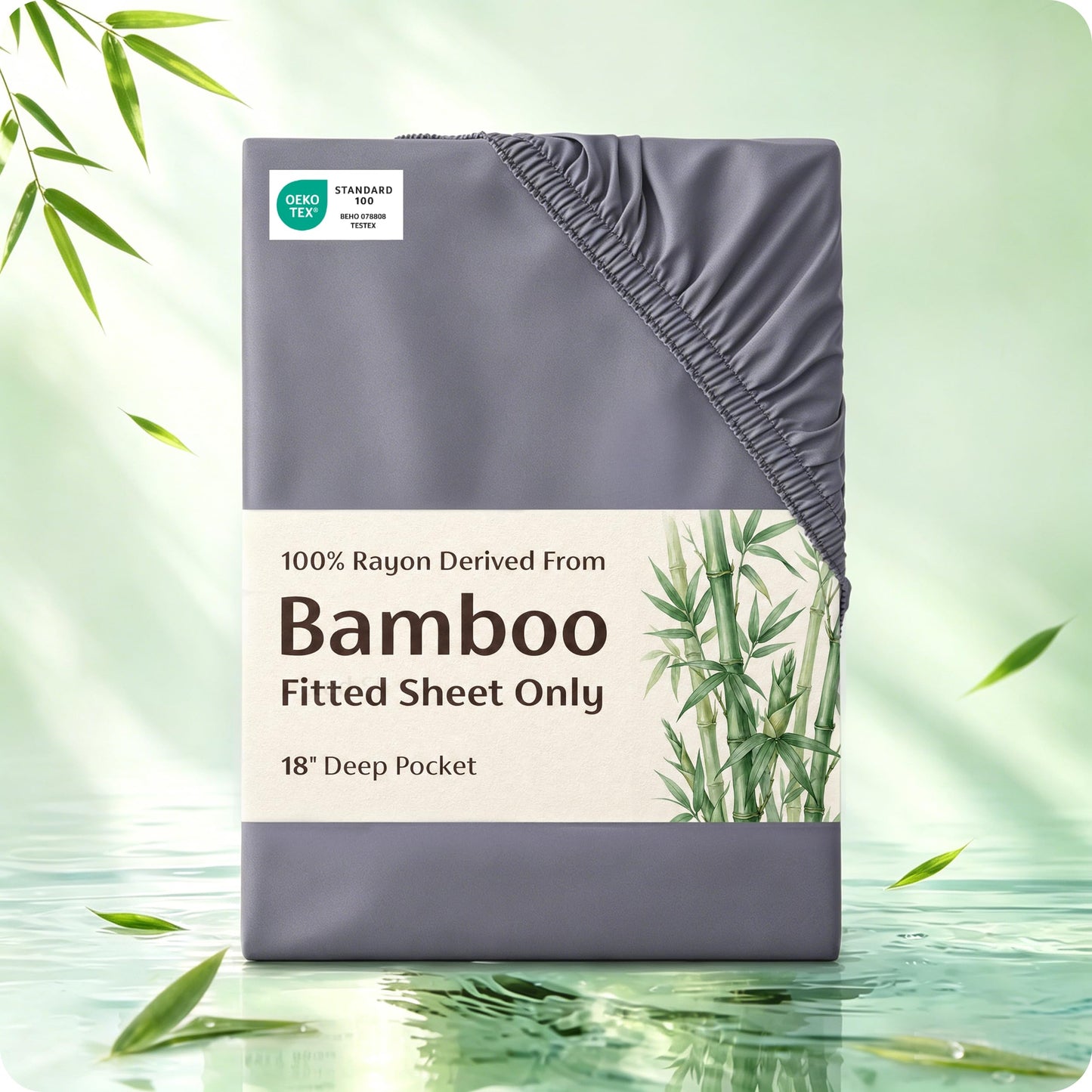 Bedsure Full Size Fitted Sheet Only, 100% Rayon Derived from Bamboo, Breathable Soft, PureWoven Cooling Bottom Sheet for Hot Sleepers, Deep Pocket Up to 18", with 4 Elastic Corner Straps, Grey