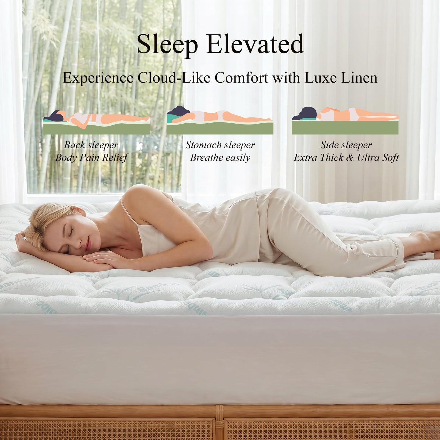 Mattress Topper California King Size - Viscose Made from Bamboo Extra-Thick Pillow Top Mattress Pad for Back Pain Relief - Naturally Cooling for Hot Sleepers with 8-21'' Stretchable Deep Pocket