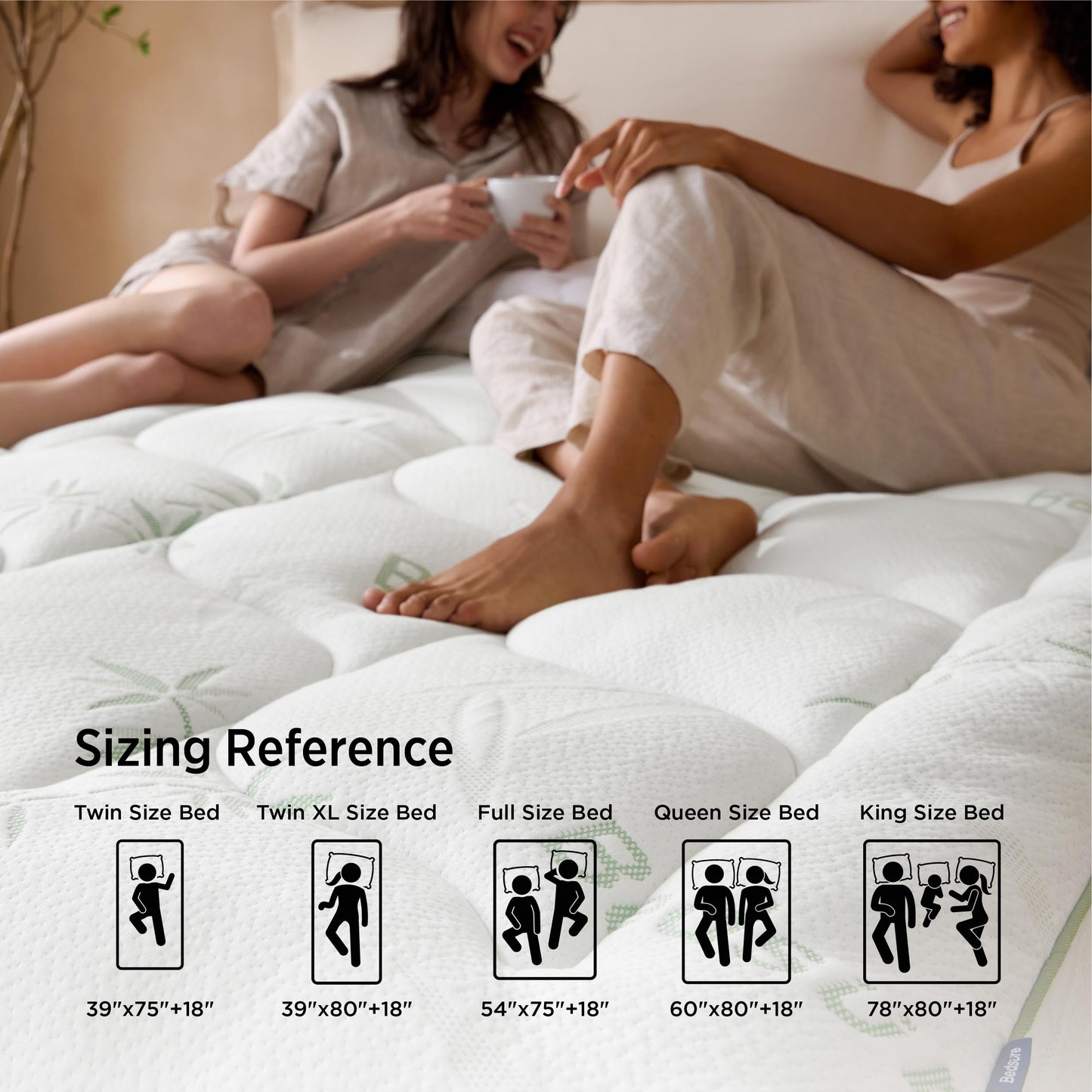 Bedsure 2-in-1 Mattress Topper, 5 Inch Memory Foam Mattress Topper Queen, 3 Inch Memory Foam + 2 Inch Viscose Made from Bamboo Mattress Topper Pad Cover, Flippable Memory Foam with Dual Comfort, White