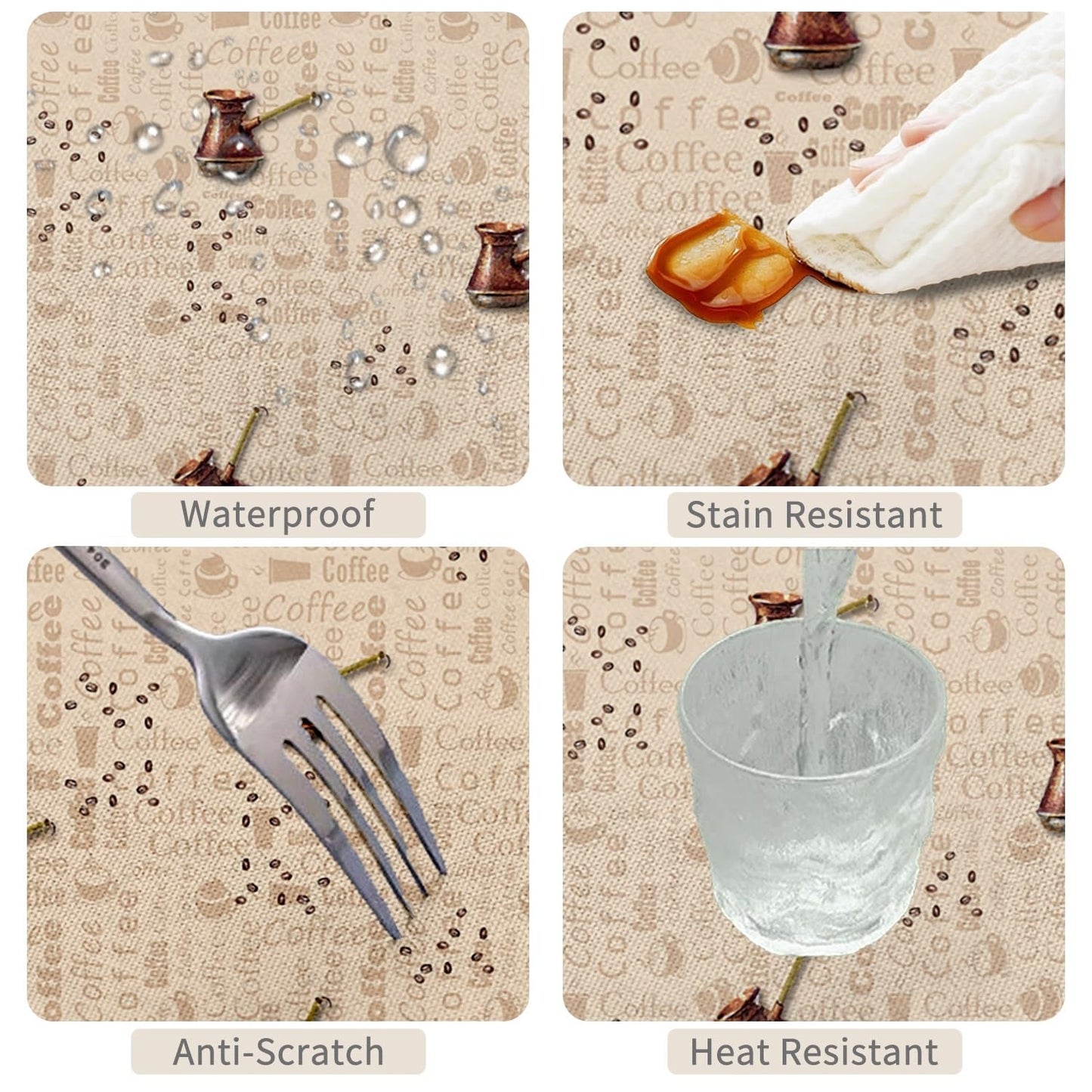TTQYFNM 48x48inches Coffee Themed Square Tablecloth Brown Coffee Pot Beans Print Decorative Table Cover Wipeable and Spillproof Fabric Table Cloth for Cafe Kitchen Dining Room Picnic Home Decor