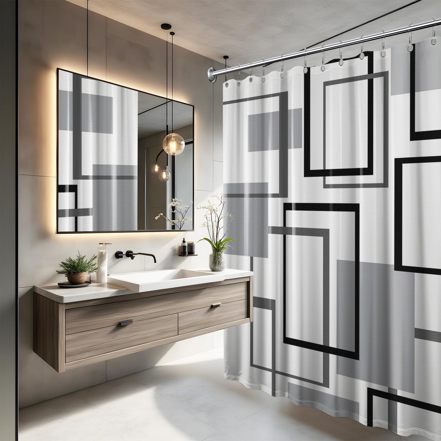 Yieldeer Grey Geometric Shower Curtain for Bathroom Decor, 70 x 72 Inch