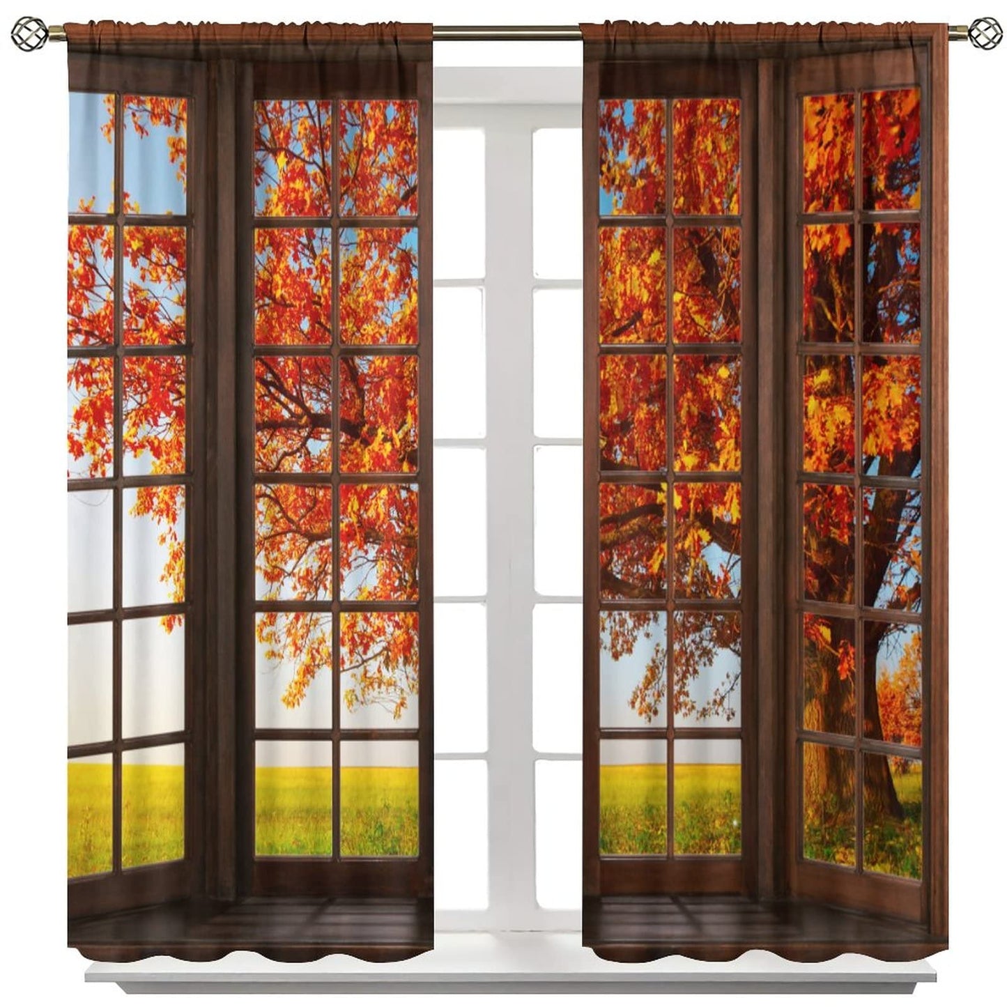 JESTRONRY Forest Landscapes Window Curtain,Autumn Fall Tree Nature Landscape Room Darkening Door Window Rod Pocket Curtain for Living Room Bedroom Kitchen W42xL45in