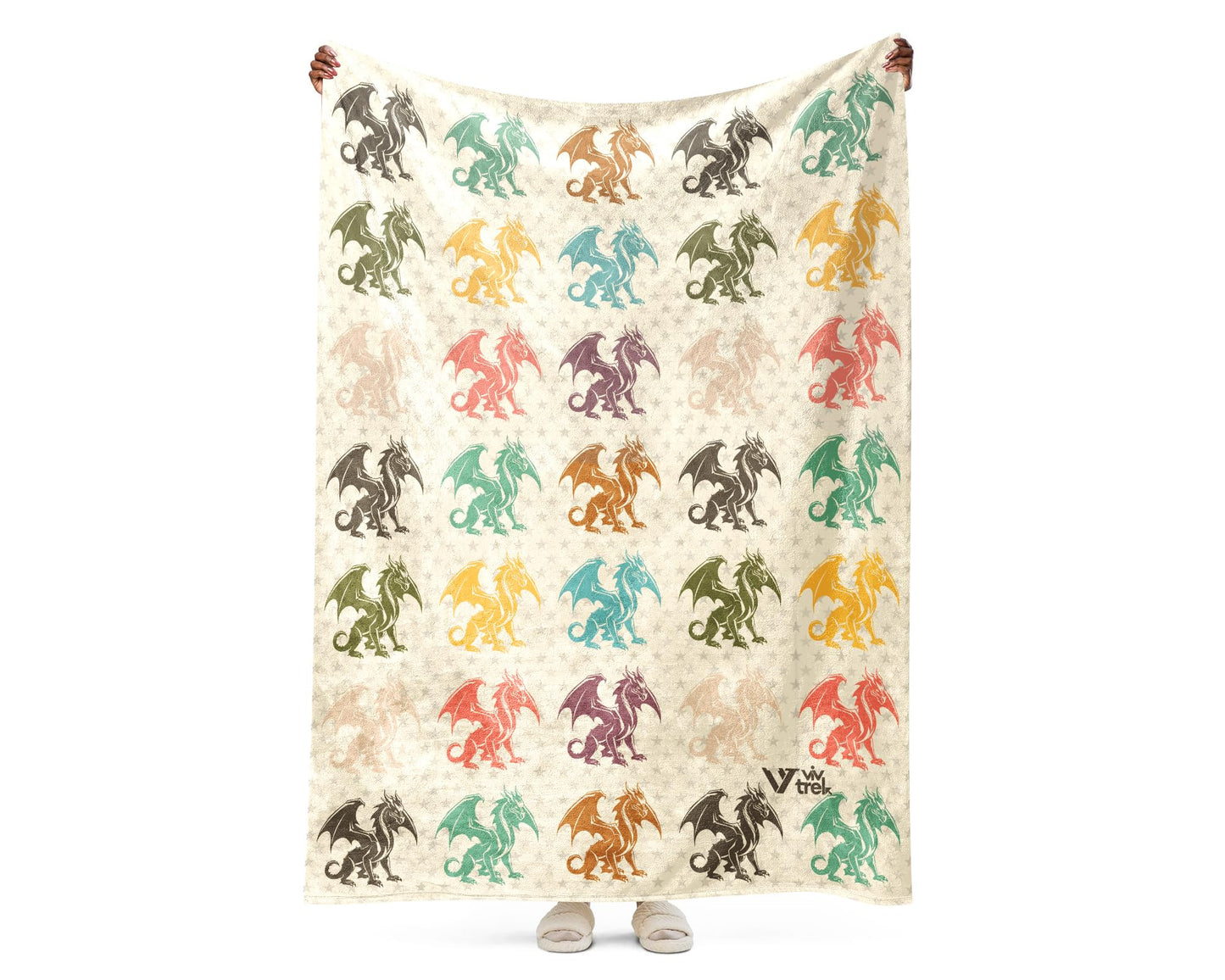 Dragon Lover Blanket, Mythical Creature Throw, Retro Fantasy Gift, Cozy Unique Dragon Decor for Bedroom, Lounge Area, or Creative Fantasy Style Living Space (Greyish Blue, Plush 50" x 60")