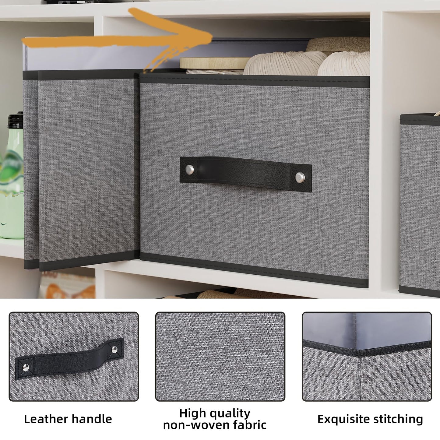 YheenLf Foldable Storage Boxes, Storage Baskets with Handles, Fabric Cube Organizer Bins for Shelves Bedroom Laundry, 13 × 9.1 × 5.5 Inch, Gray, 4-Pack