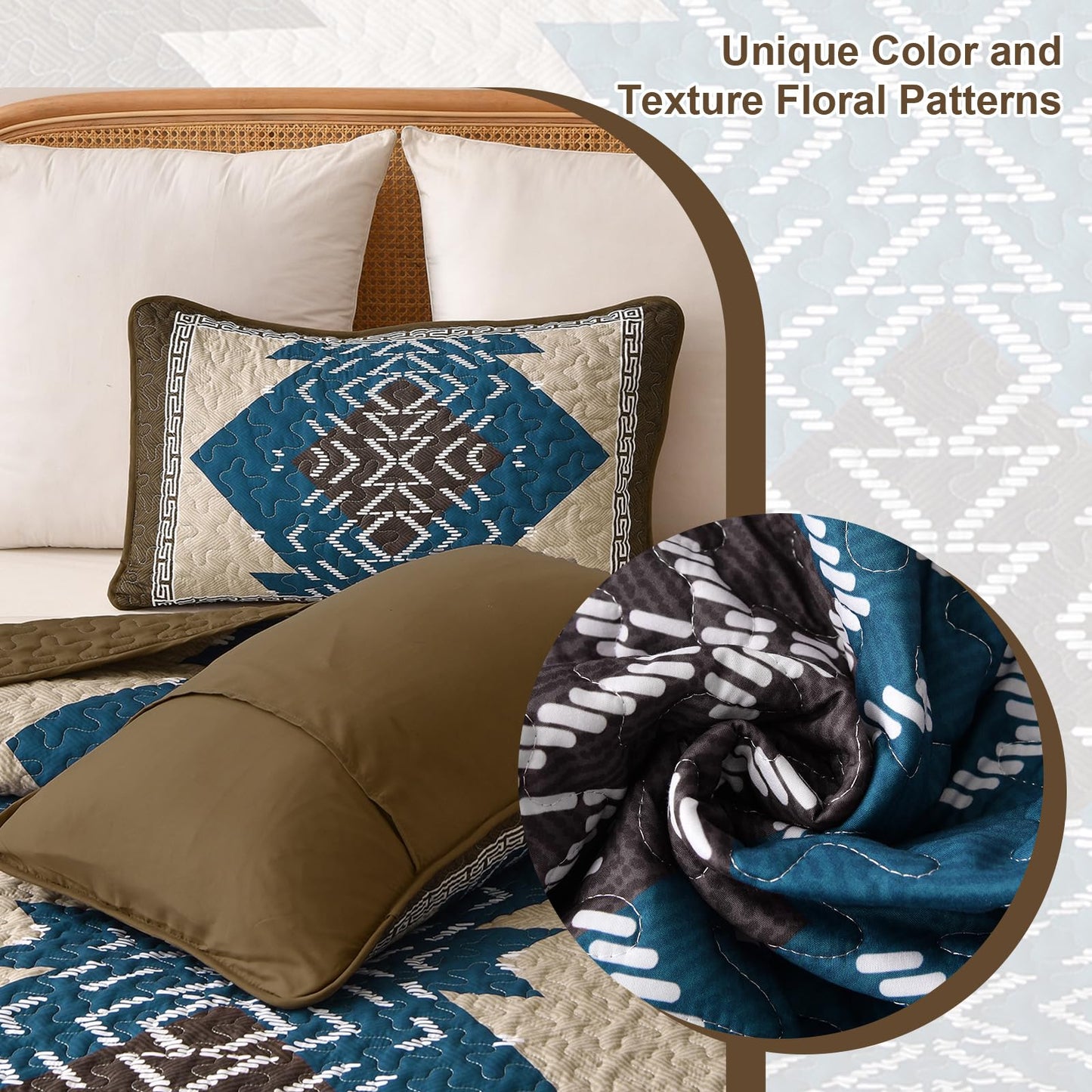 Dintszyayue Boho Quilt Set King Size, Brown Aztec Texture Bedspread Set, 3 Pieces Texture Southwestern Bedding Set, Soft Lightweight Coverlet Set for All Season Bedding with 2 Pillowcases