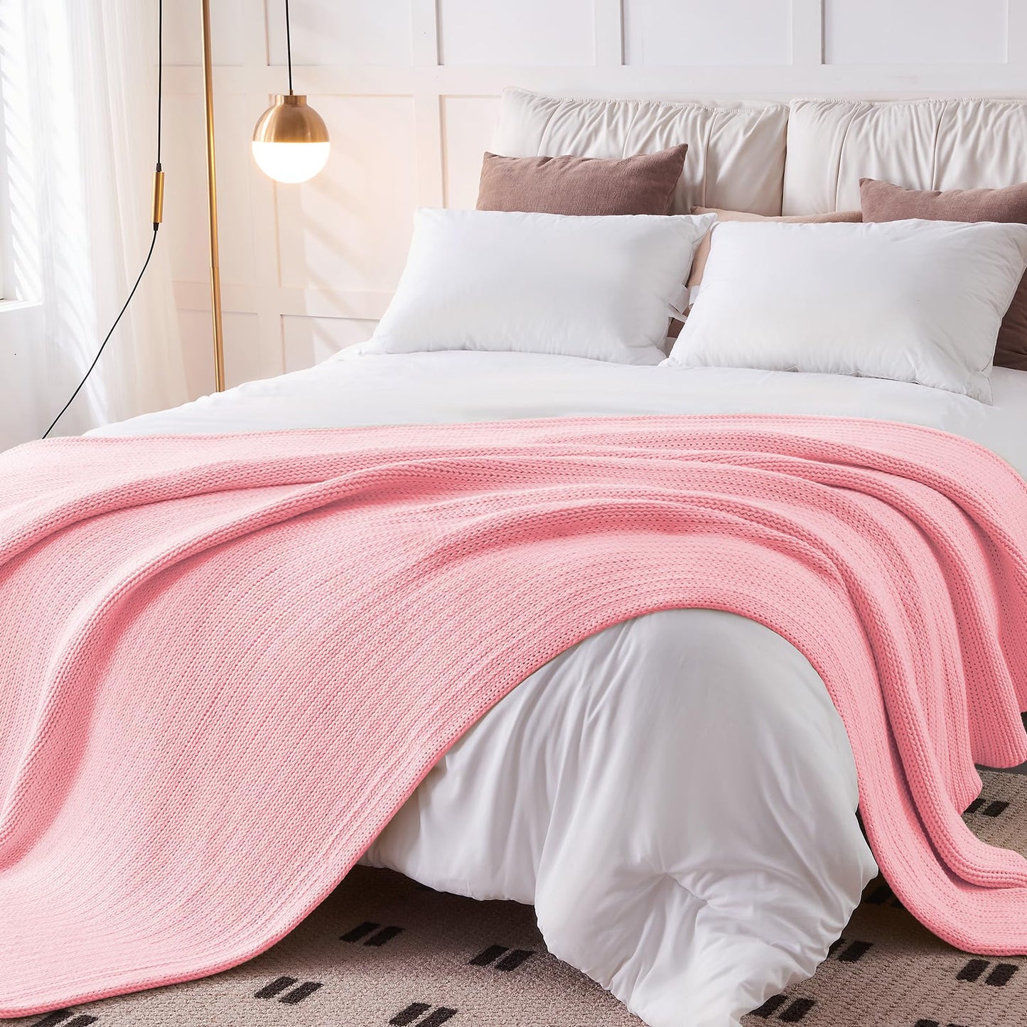 L'AGRATY Knitted Weighted Blanket - 48"x72" 15lbs Cooling Chunky Knit Heavy Blanket for Adults Braided Crochet Throw Thick Cable Yarn Knit Decorative Blanket No Beads Evenly Weighted Machine Washable