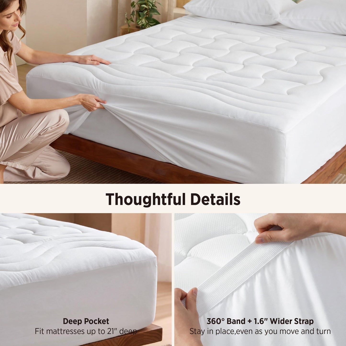 Bedsure King Size Mattress Protector Waterproof - Quilted Fitted Waterproof Mattress Pad Topper with 8-21 Inches Deep Pocket, Noiseless Bed Cover Padded, Machine Washable,White, 78x80 Inches