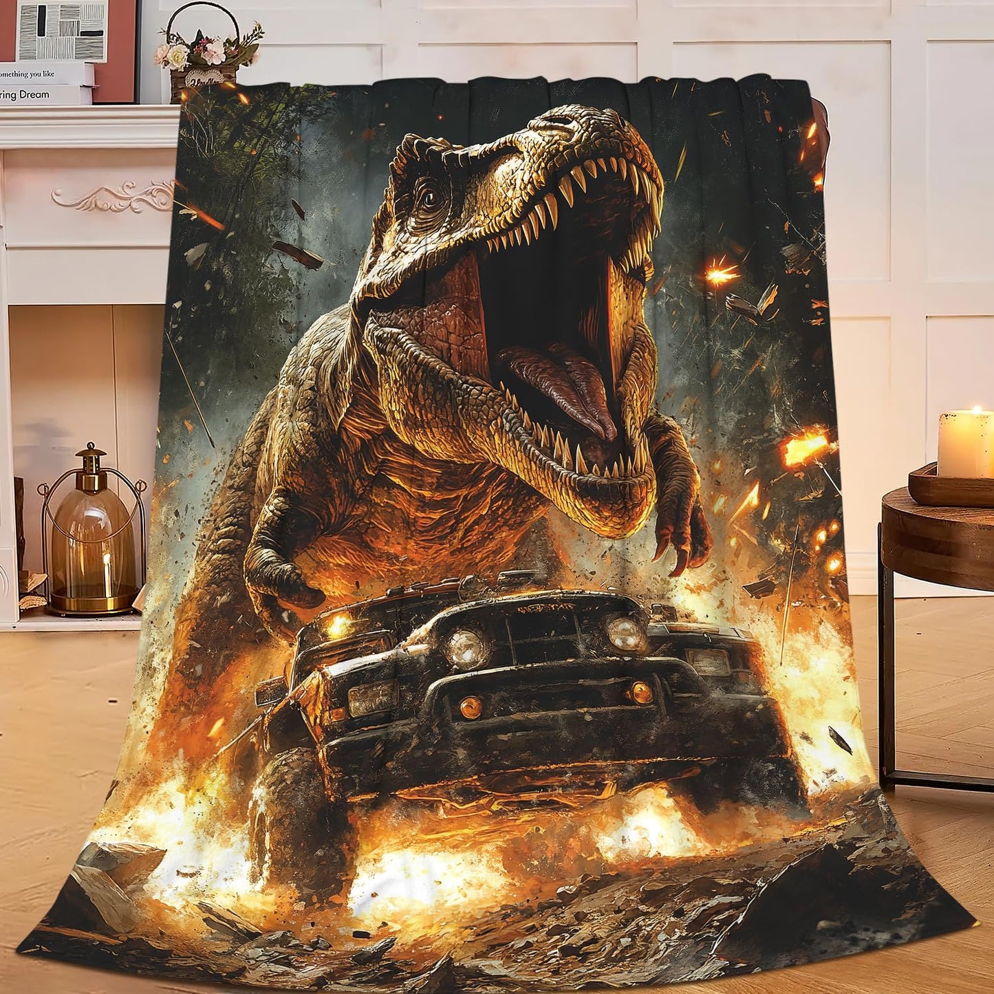 Cool Dinosaur Throw Blanket Dinosaur Truck Blankets Disk Fleece Plush Super Soft Cozy Warm Lightweight Musical Instrument Decor Gifts for Boys Girls Kids Adults Men Women 40" x 50"