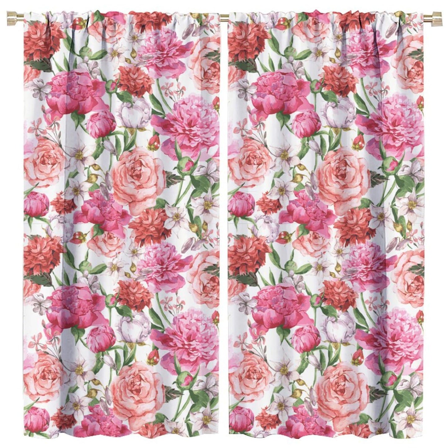 BenYaSong Watercolor Flower Blackout Window Curtain, Victorian Floral Pattern Painting Style Print with Peonie for Kitchen Bedroom Children Living Room Window Curtain Drapes 2 Panels 42x45 Inch