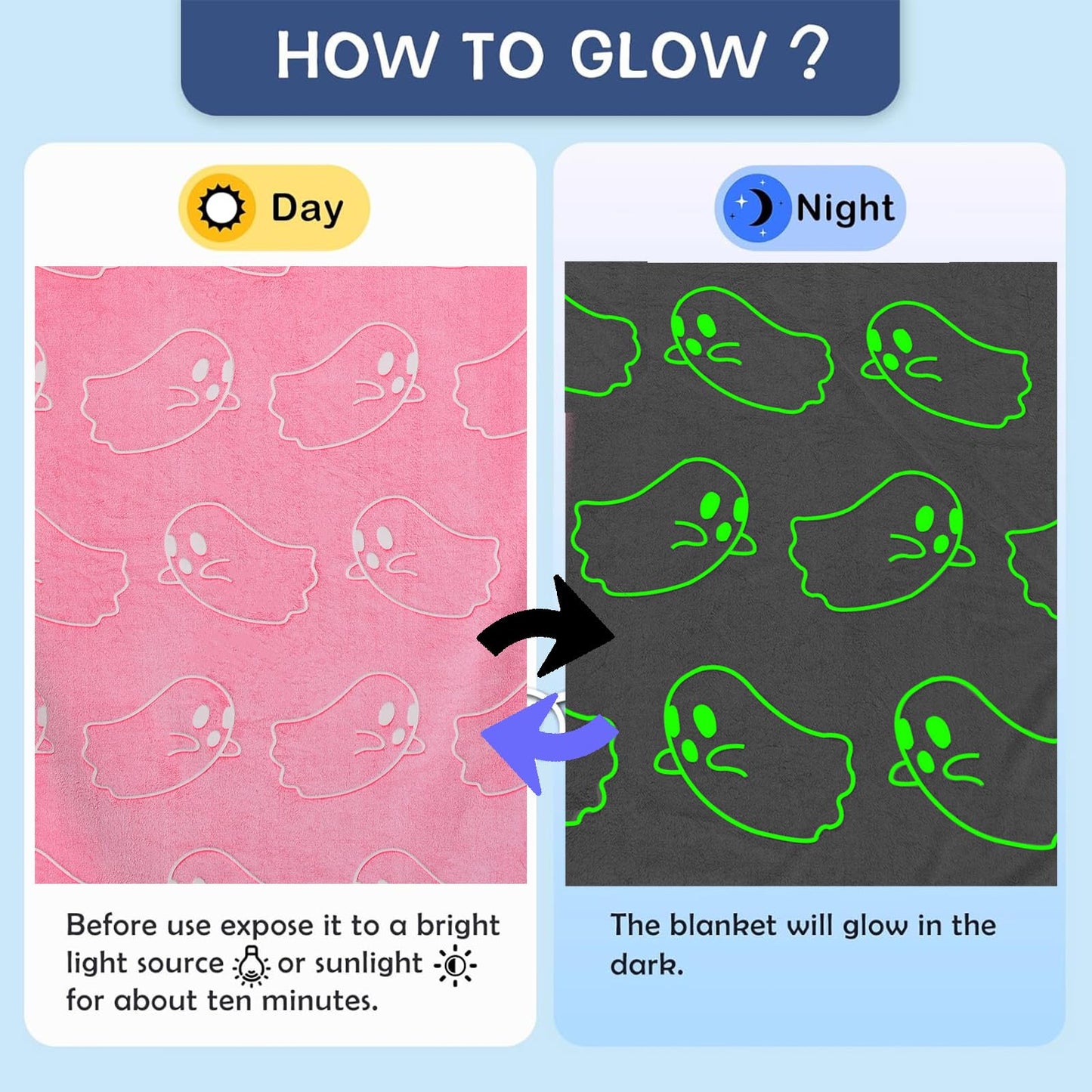 Pink Ghost Throw Blanket Glow in The Dark Blanket Flannel Soft Cute Decor Room for Girl Women Friends for Sofa Couch Bed(Pink, 40"x50")