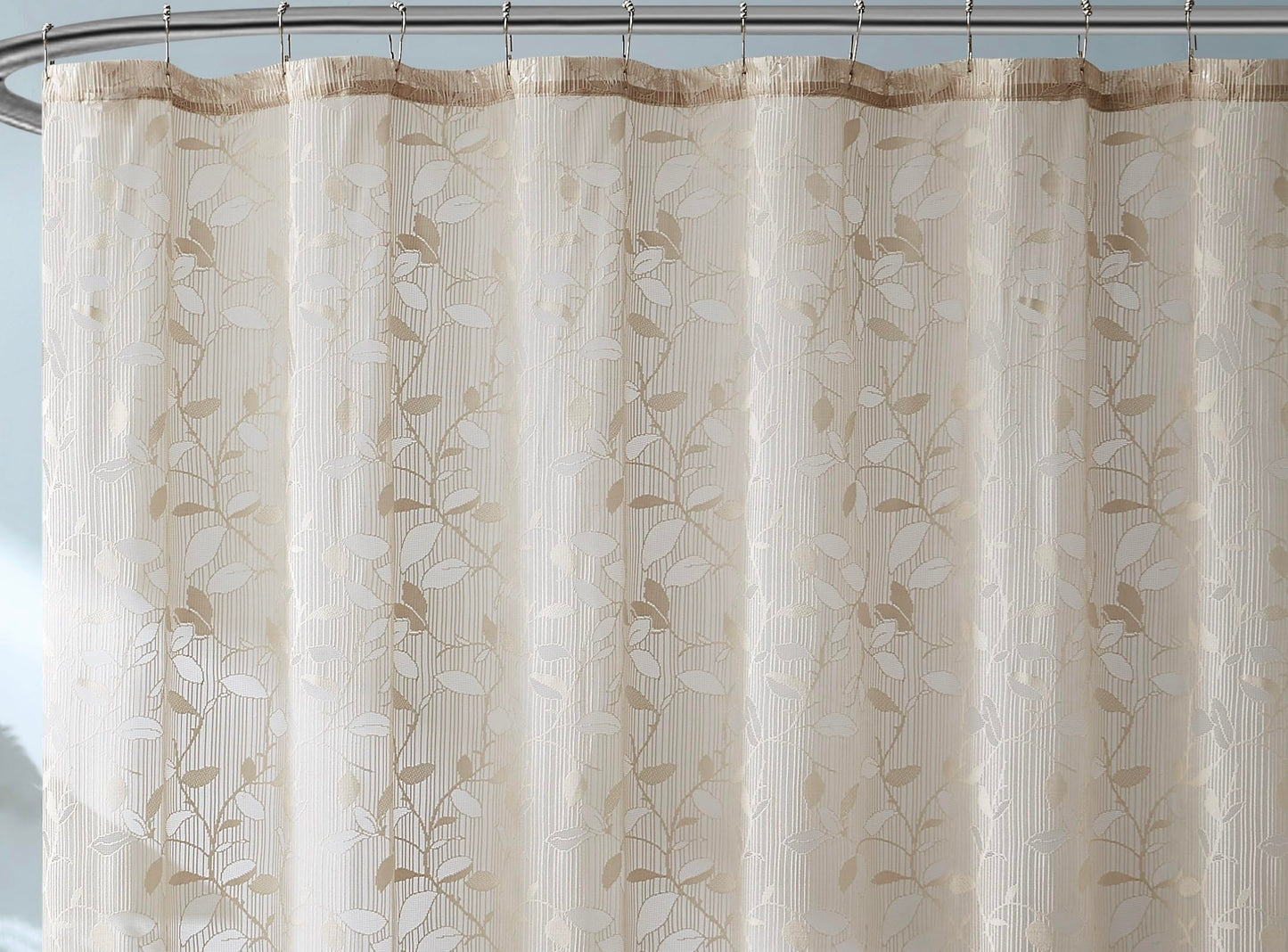 LINENZONE Lace Shower Curtains with Elegant Leaf Design. 72 x 72 Size. Can Be Used As Both Rustic Shower Curtain or Modern Shower Curtain. Bathroom Curtain with Scalloped Bottom. (Grace 72 x 72 Linen)