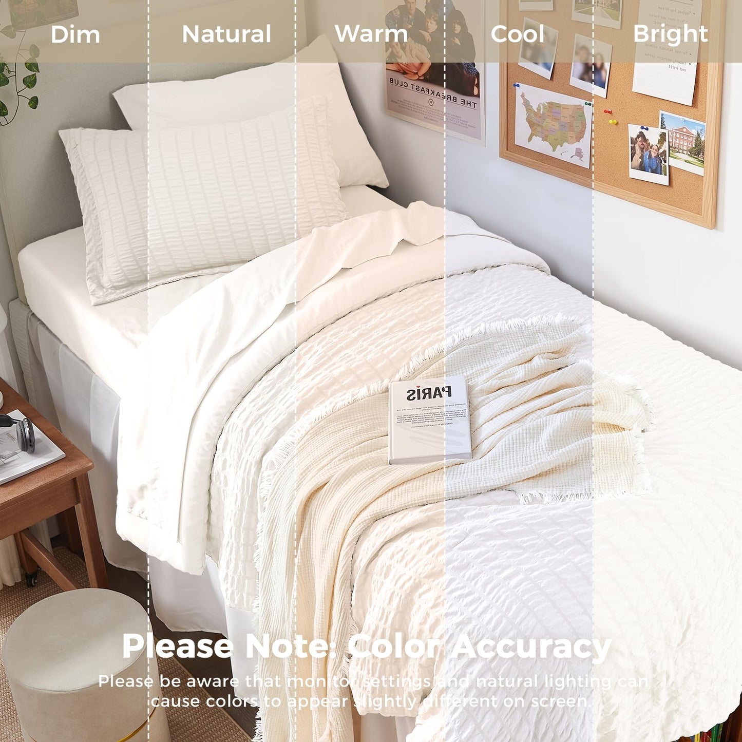HYMOKEGE Ivory Twin Comforter Set Seersucker 5 Pieces, All Season Luxury Bed in a Bag for Bedroom, Bedding Set with Comforters, Sheets, Pillowcase & Shams