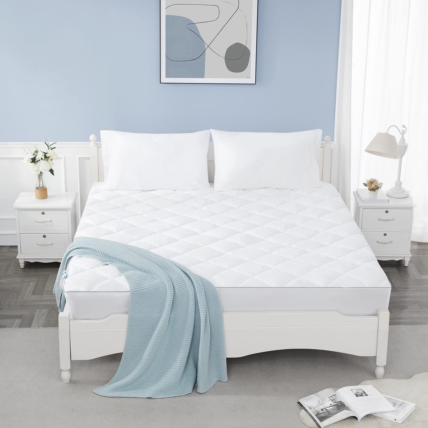 Sunflower Queen Mattress Pad, Hypoallergenic Cotton Mattress Cover, 18-22" Extra Deep Pocket Quilted Protector, Breathable&Noiseless