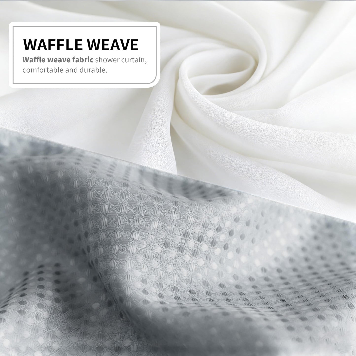 Yiwshcut No Hook Shower Curtain with Grey Sheer Top Window and Inner Liner, Raised Dots Waffle Weave Fabric Shower Curtain, Waterproof Washable Polyester Bath Curtain, Hotel Style, Grey, 72 x 74 Inch
