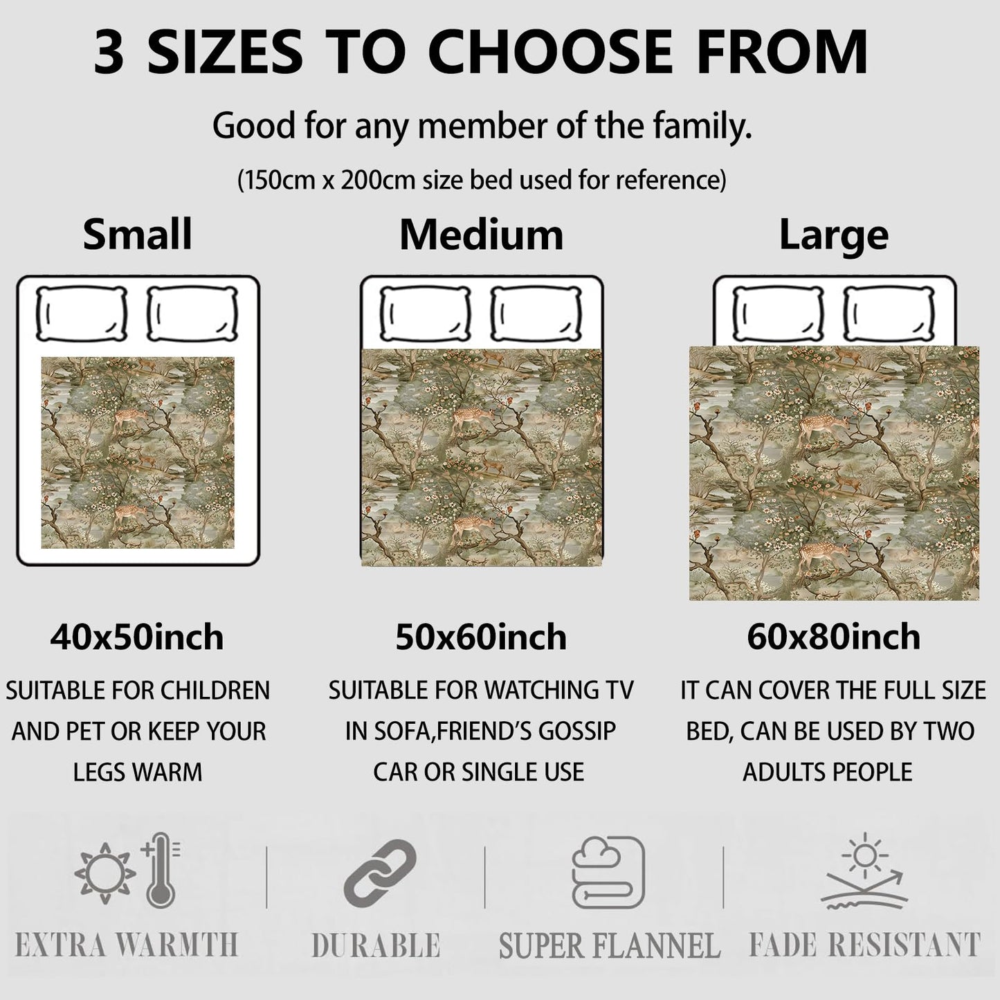 Aonimonis Deer Forest Throw Blanket Gifts for Women, Soft Fuzzy Warm Cozy Flannel Blankets for Bedroom, Travel, Couch, Home Decor 50x60 in