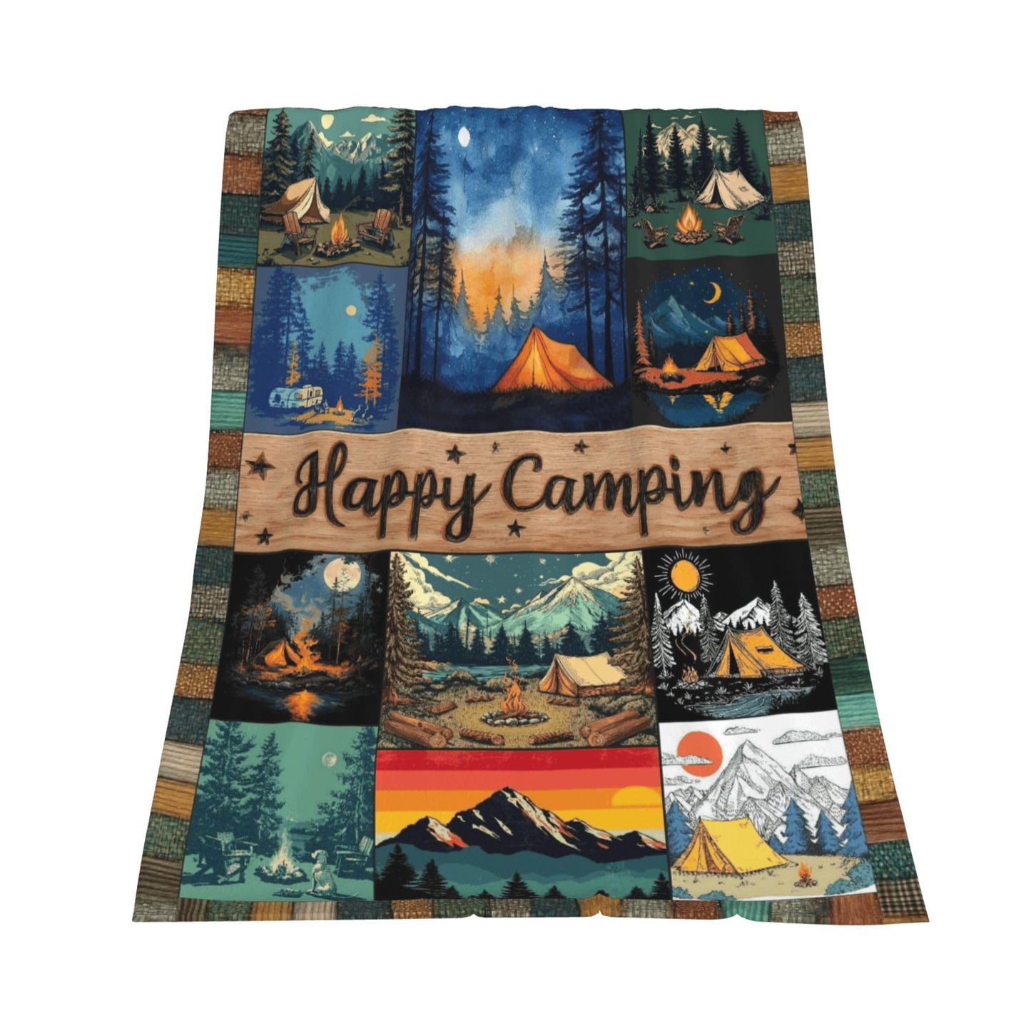 Happy Camping Flannel Throw Blanket Soft Cozy Blanket for Living Room Couch Sofa Bed 50 x 60 Inches