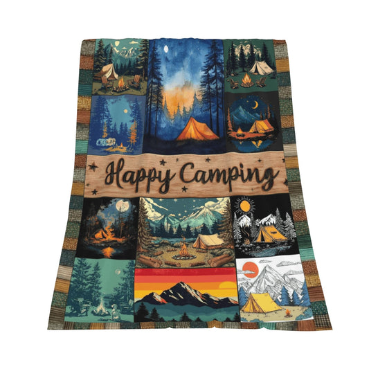 Happy Camping Flannel Throw Blanket Soft Cozy Blanket for Living Room Couch Sofa Bed 50 x 60 Inches