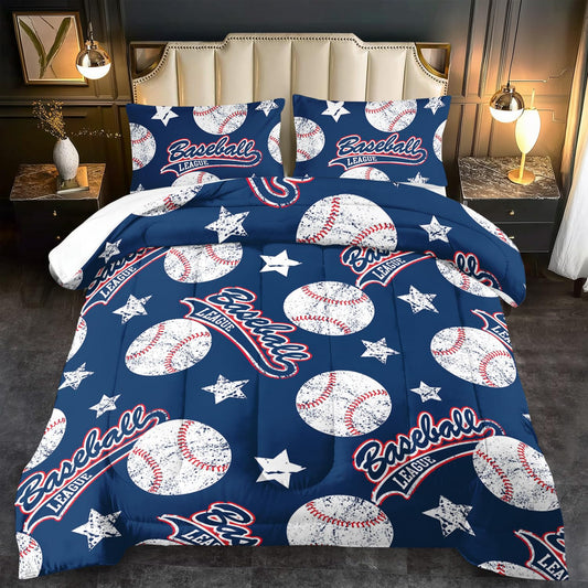 llyxsesty Baseball Comforter Set King,Sports Bedding Sets for Boys,Blue Sports Comforter King Bedroom Decor,Baseball Bedding Teen for All Seasons,Blue Quilt Kids Bedroom Decor
