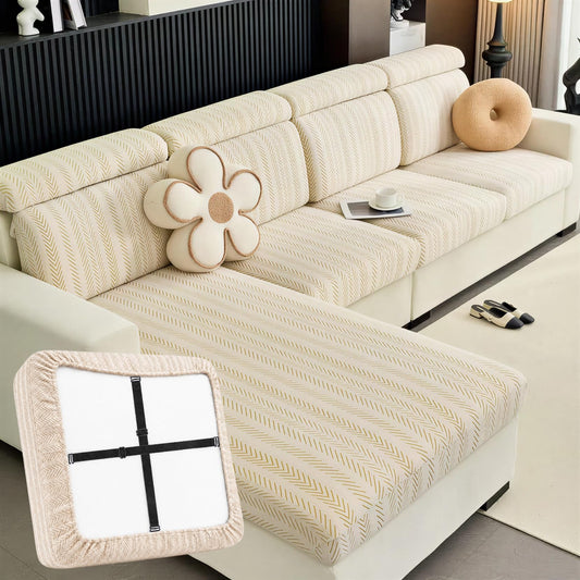 DiiuuAII Couch Cushion Covers, Stretch Anti-Slip Couch Covers for Sectional Sofa with Adjustable Buckle Washable Pet Friendly Furniture Protector(Linen White,2 Seat Cover M)