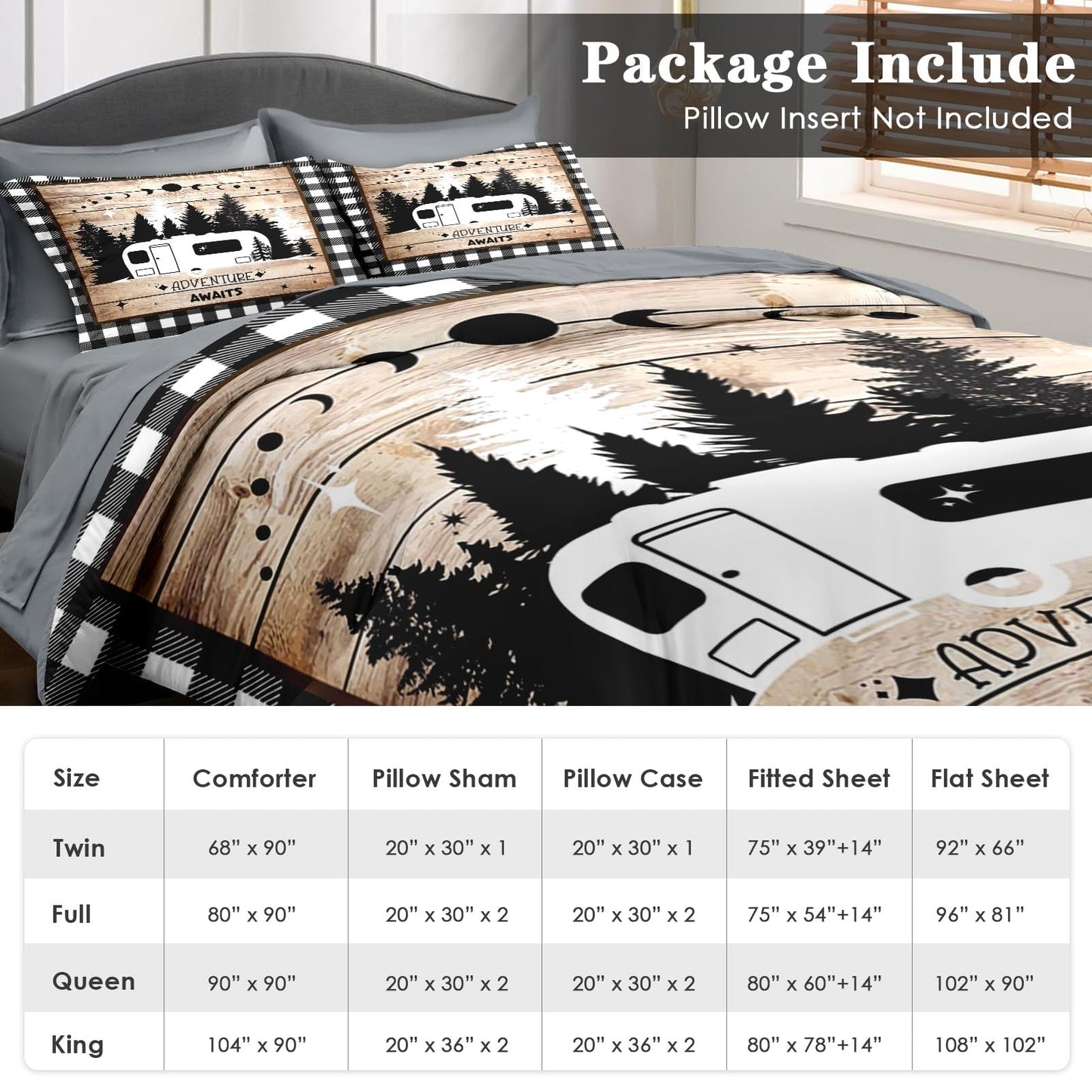 Pamnest Comforter Set Queen Size, Camper Rv Camping 7 Pcs Bedding for Kids and Adults, Car Bed Sheet Sets with Fitted Sheet 2 Pillowcases & 2 Shams for Bedroom Bed Decor