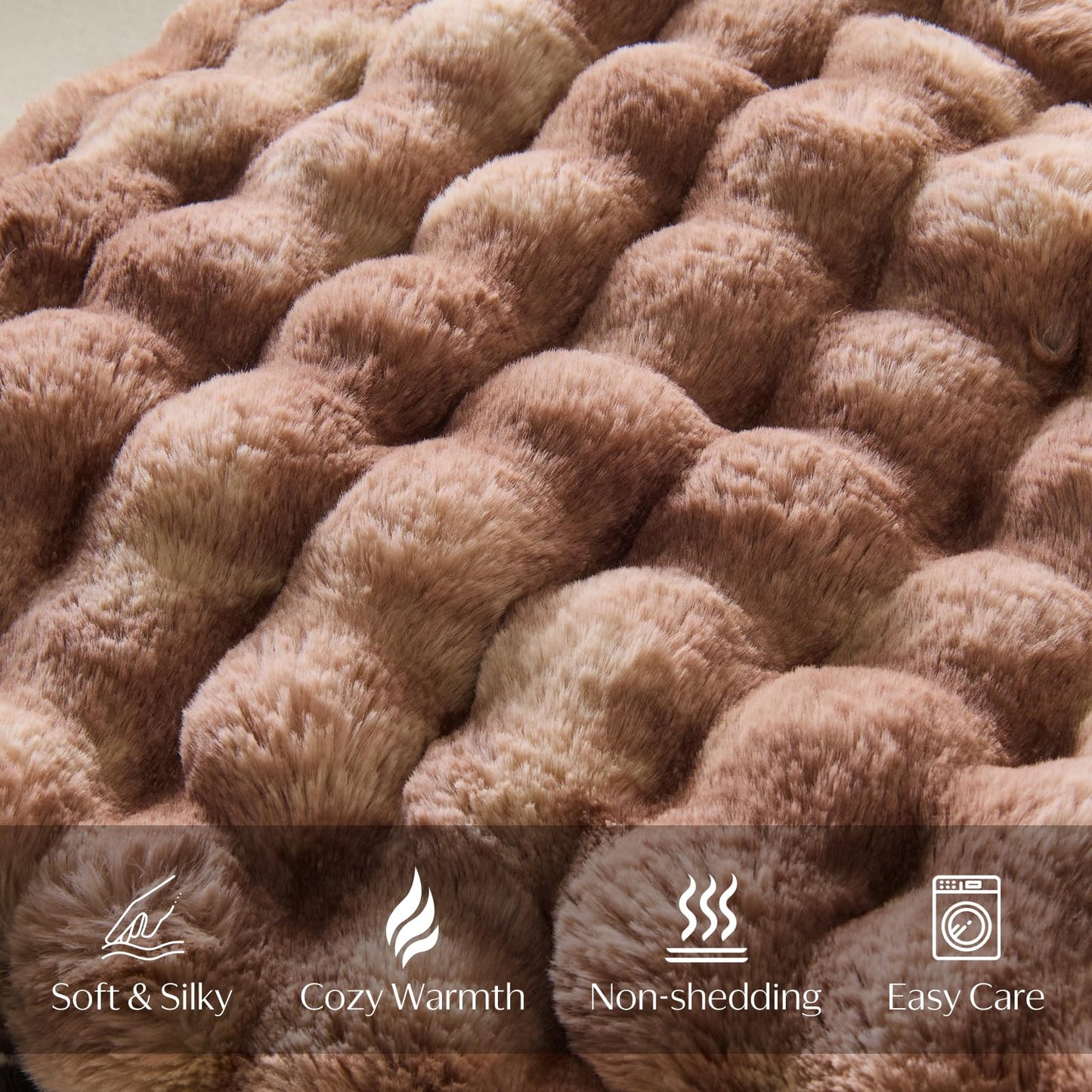 DOWNCOOL Faux Fur Throw Blanket for Couch, Soft Fluffy Fuzzy Plush Bubble Blanket for Sofa Bedroom Living Room, Cozy Warm Luxury Fleece Minky Blanket, 50x60 Inches Tie-dye Brown
