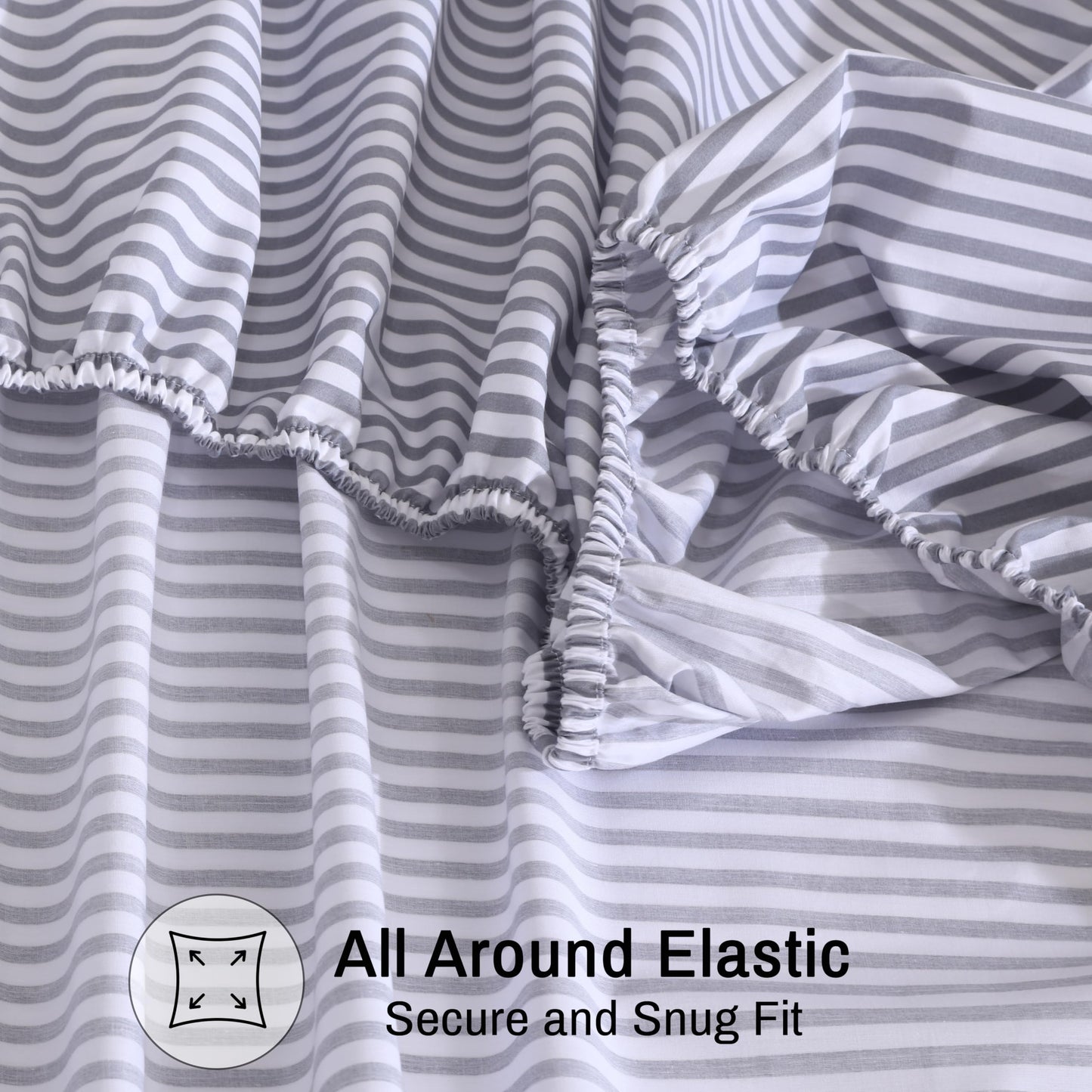 ZOYER 100% Cotton Sheets – Full Size Percale Bedding, Cooling & Breathable, Durable with a Crisp, Soft & Comfortable Feel, 16" Deep Pocket, 4-Piece Set, Grey Stripe