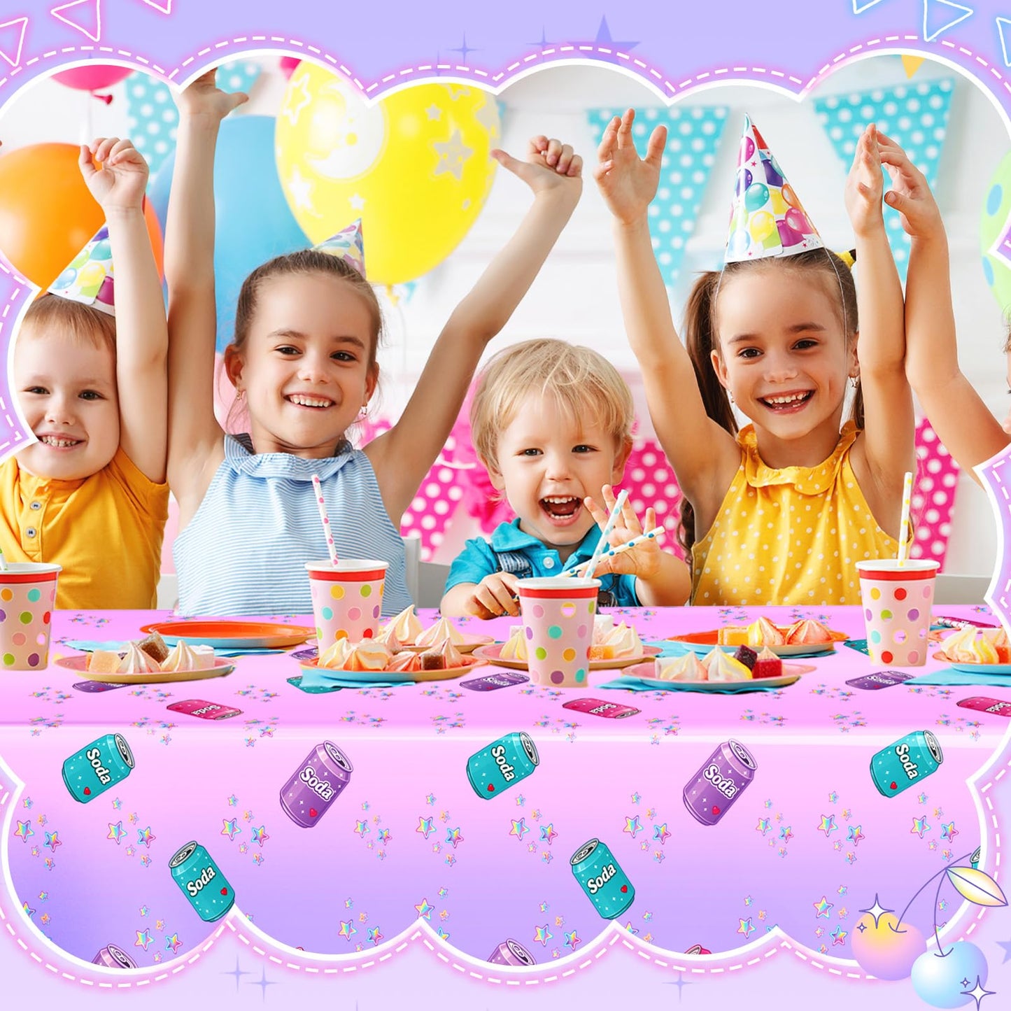 Gilprop 2 Pcs Kpop Themed Soda Bottle Birthday Party Decorations Plastic Cute Birthday Tablecloth 108 x 54 Inches Disposable Rectangle Tablecover for Boys Girls Kids Baby Shower Party Supplies